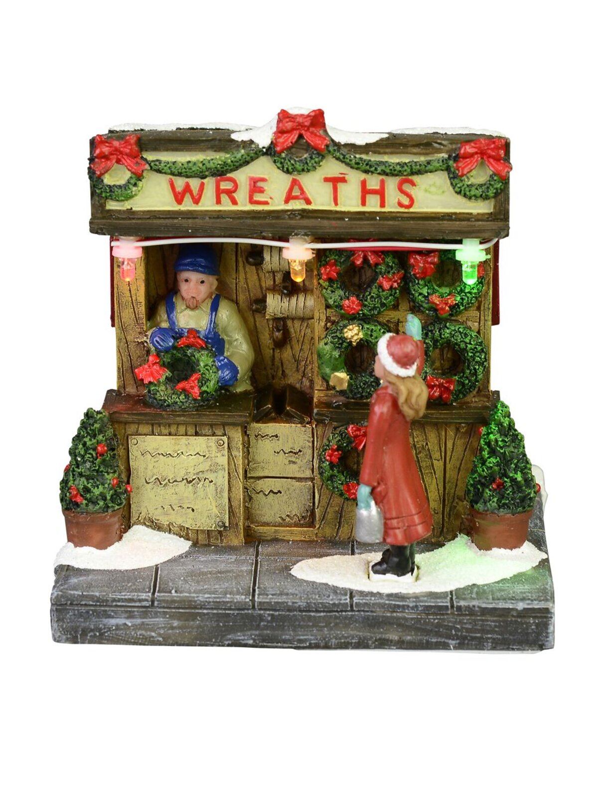 Illuminated Wreath Stall Scene - 11cm