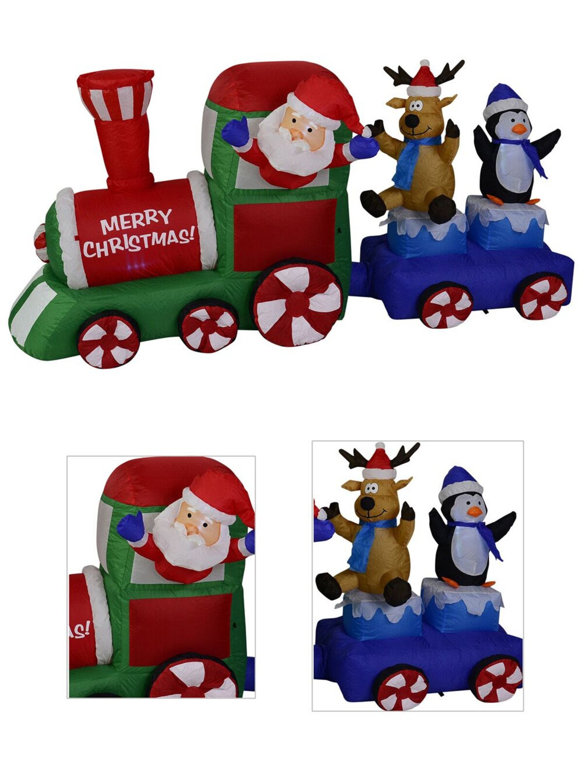 Inflatable & Illuminated Santa, Reindeer & Penguin Train - 2.4m