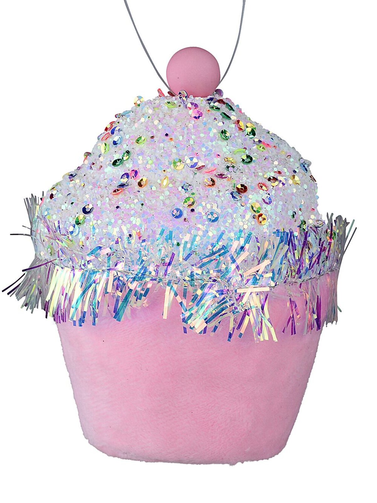 Pink Sequin Frosted 3D Cupcake Whimsical Essential Ornament | 11cm