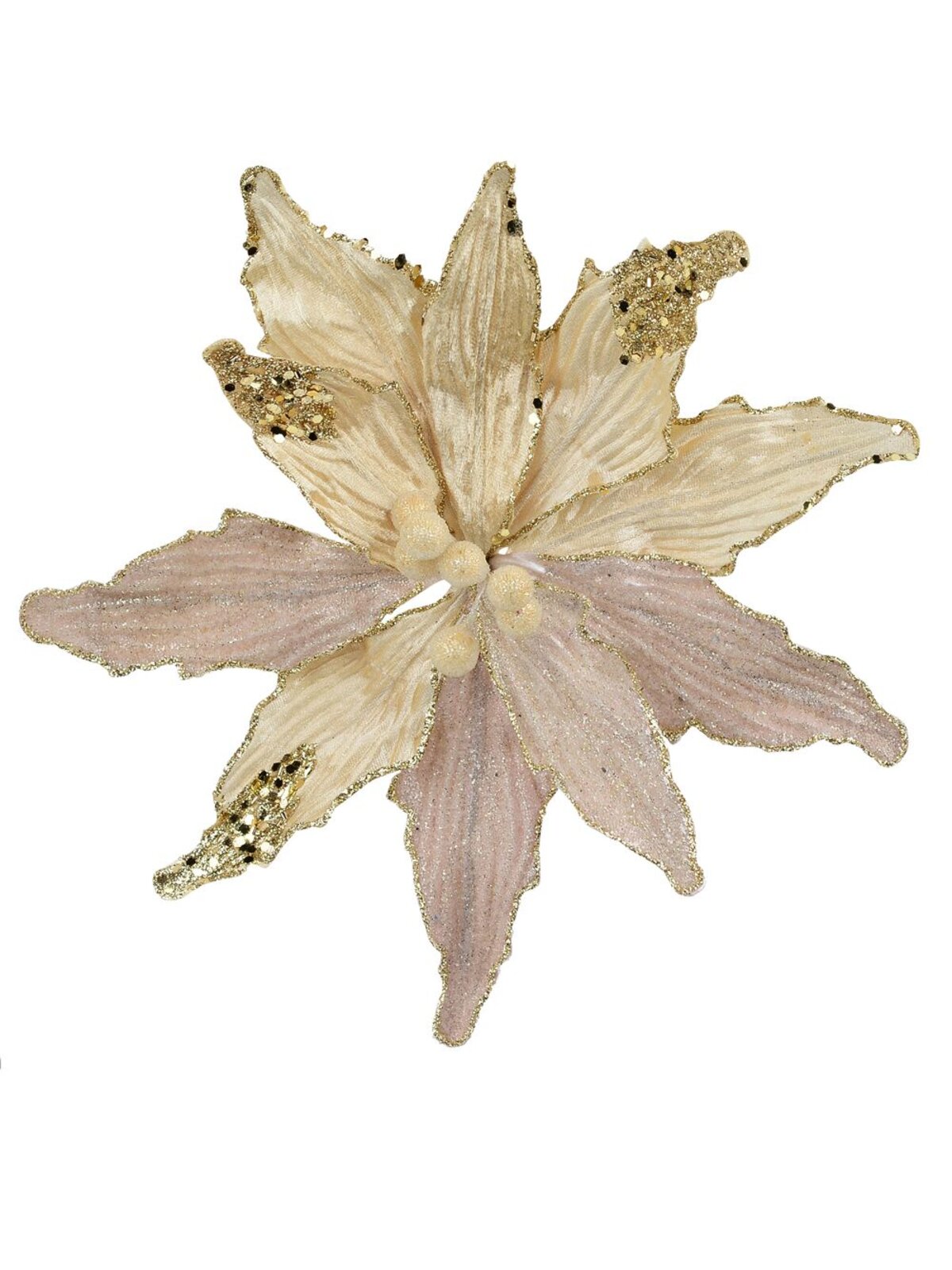 Ivory Velour Sequin & Dew Petals Decorative Christmas Flower Pick - 25cm