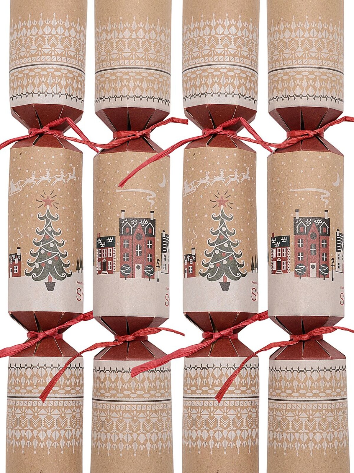 Kraft Natural Look With Town & Text Christmas Cracker Bon Bons - 100 x 26cm