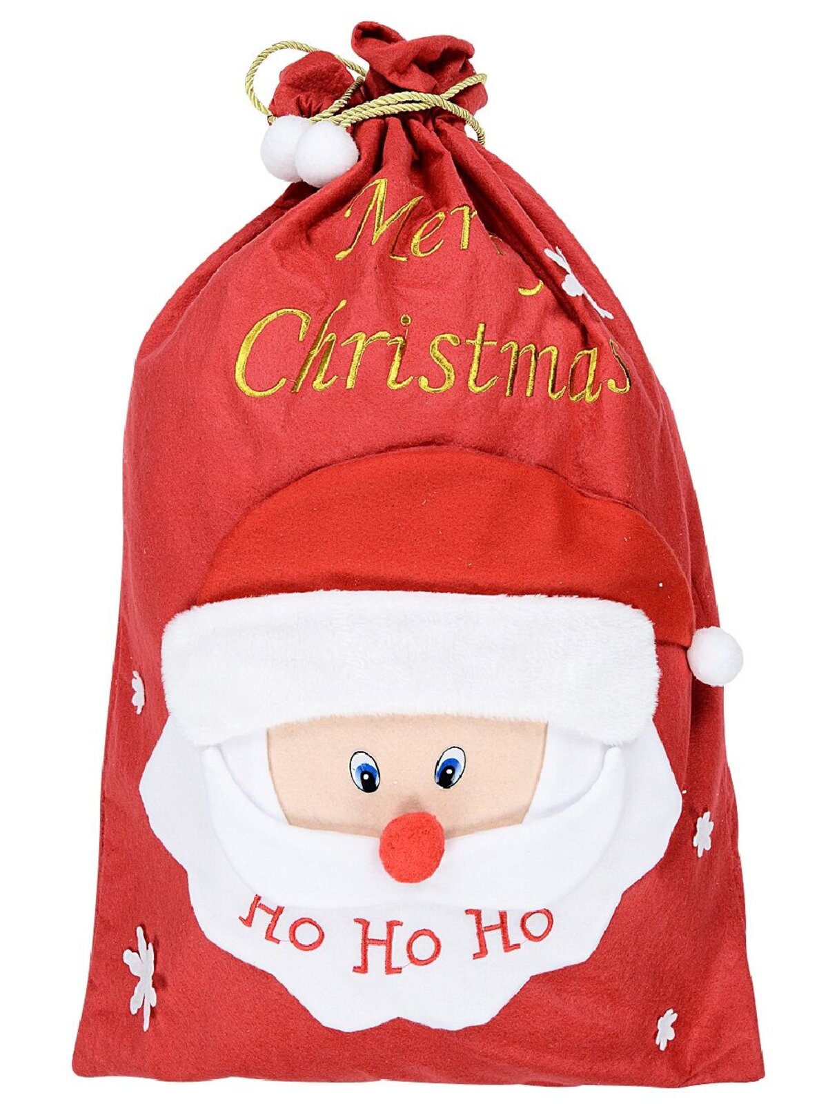 Large Felt Cute Santa Face Appliqued & Merry Christmas Gift Santa Sack - 90cm
