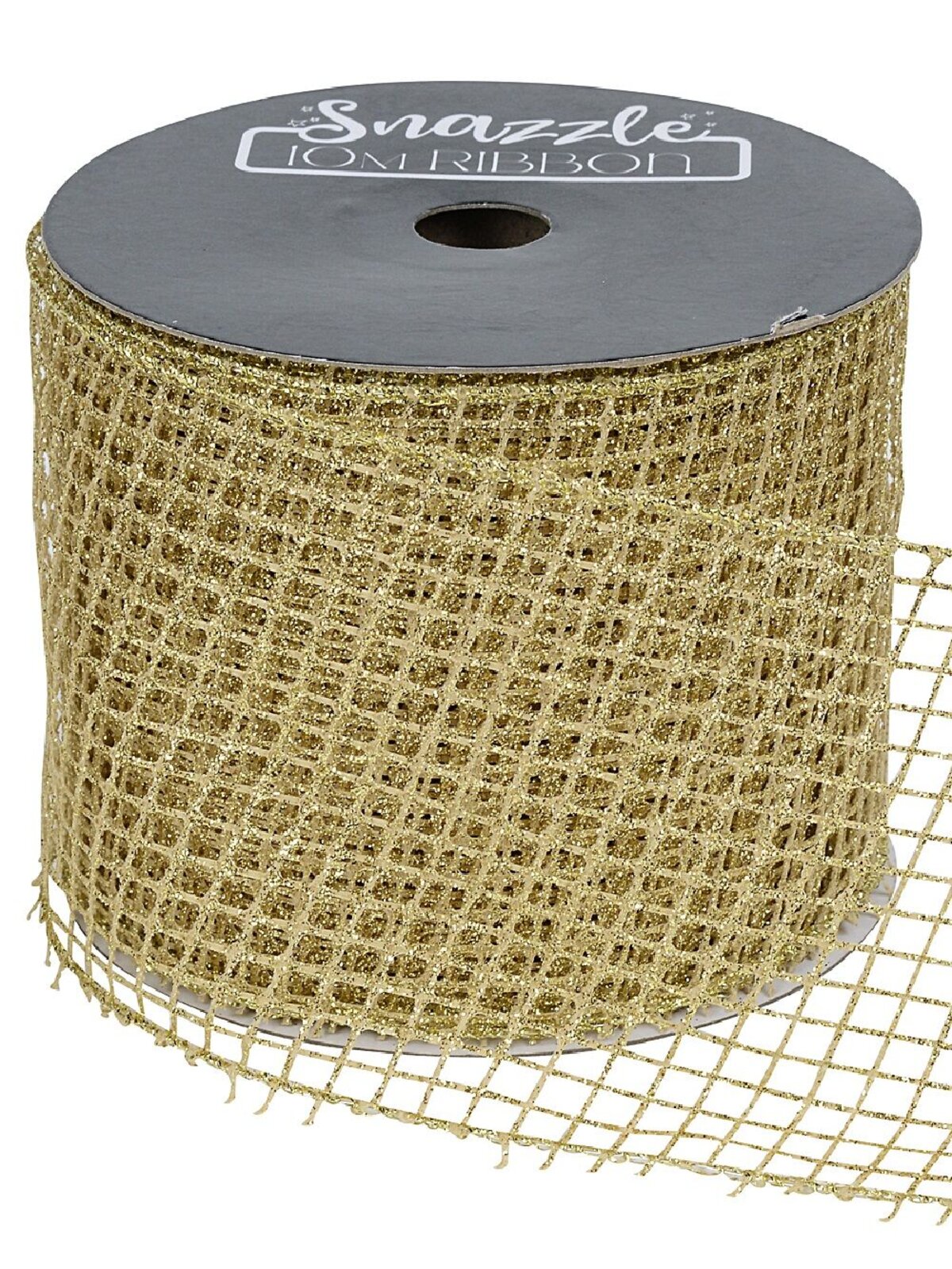 Large Gold Glitter Netted Mesh Wide Cut Ribbon | 10m x 10cm