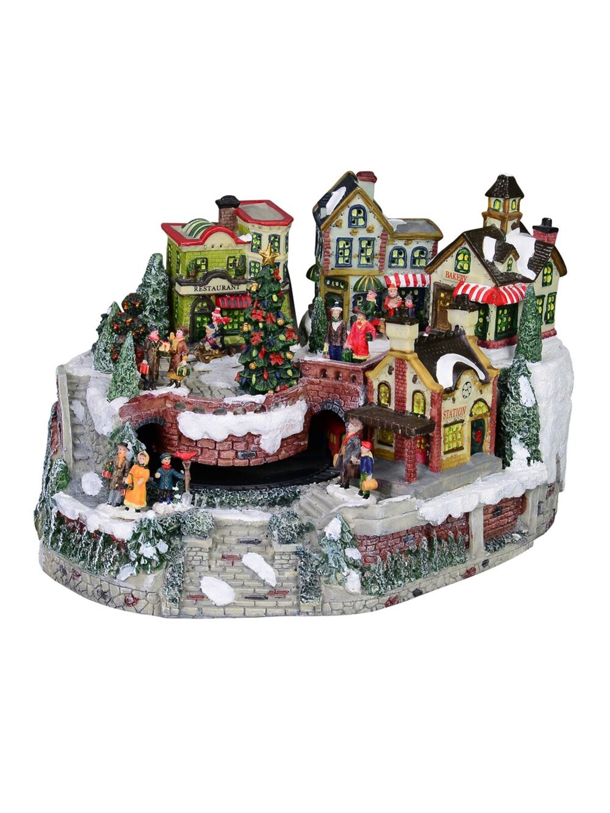 Large Hillside Festive Christmas Village With Moving Train Feature - 35cm