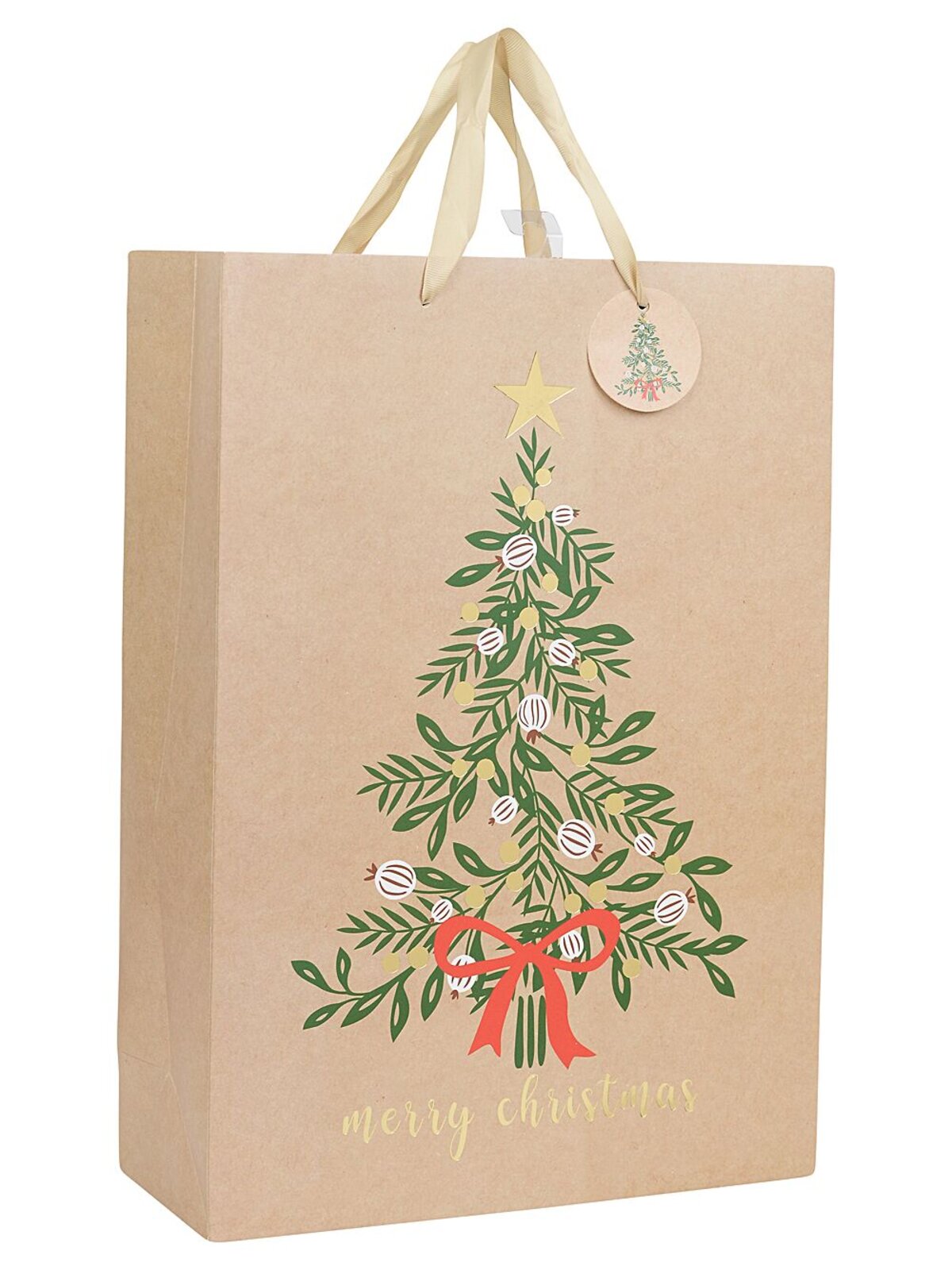 Large Natural Kraft Christmas Tree Gift Bag With Gold Foil | 42cm