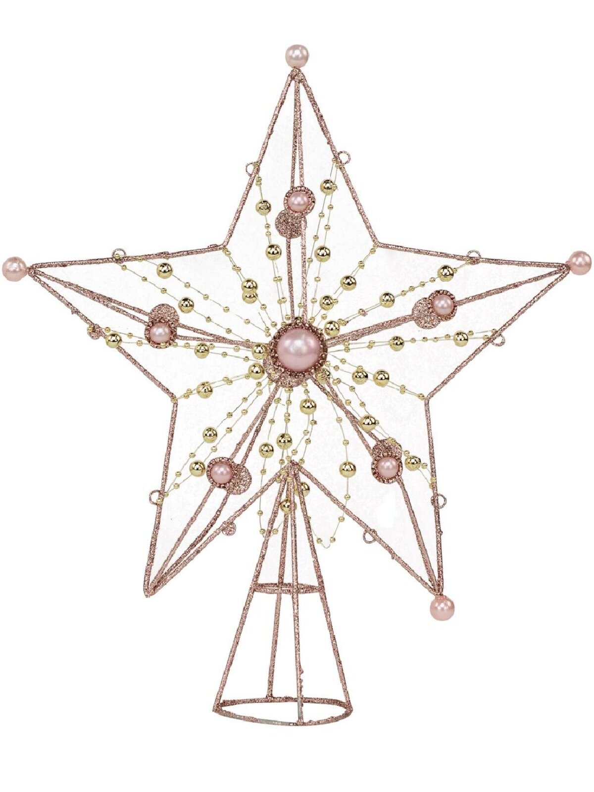 Large Pink Glitter 3D Star Christmas Tree Topper With Pearls | 33cm