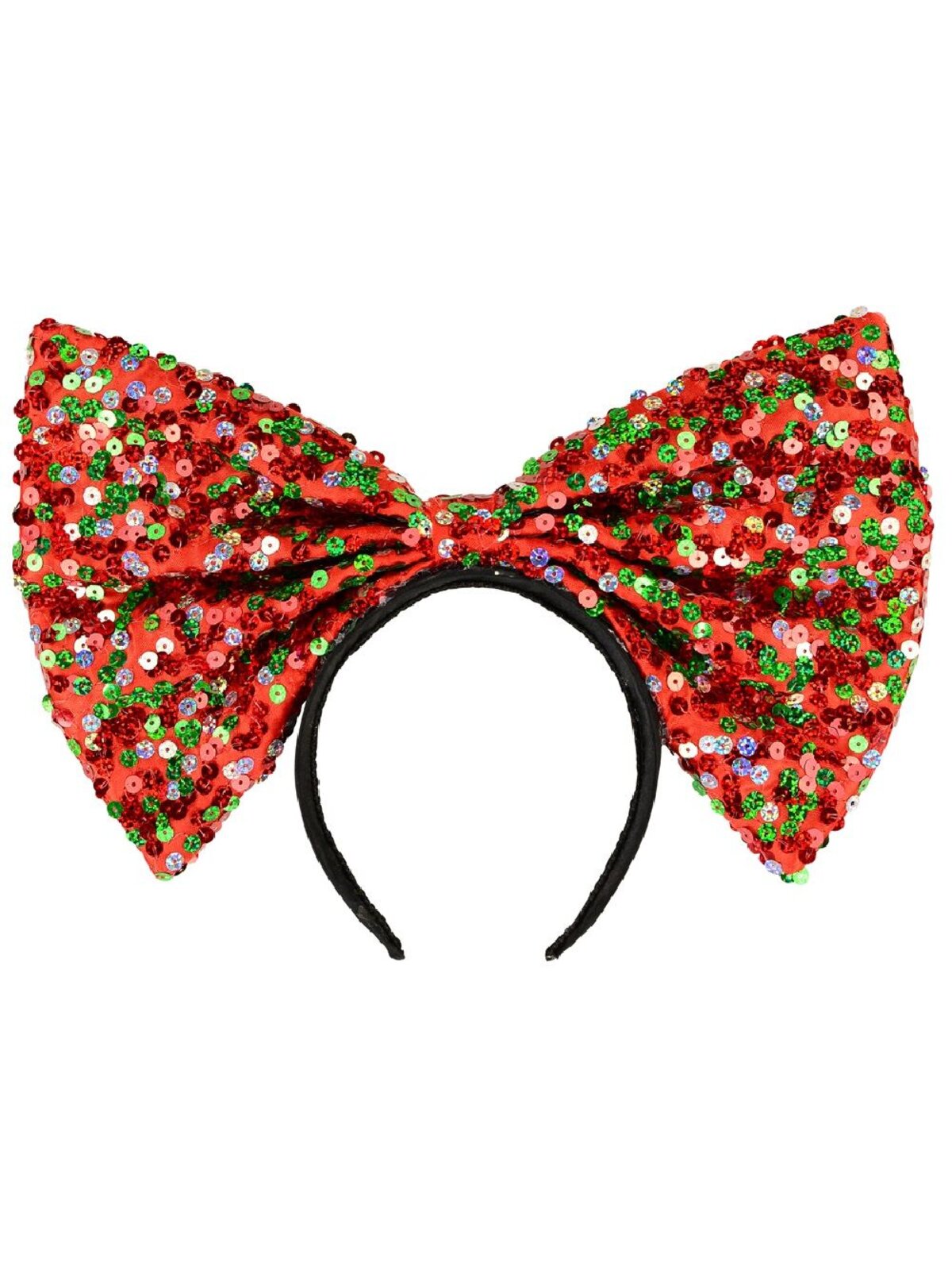 Large Red Christmas Bow Headband Holographic Sequins | One Size Fits Most