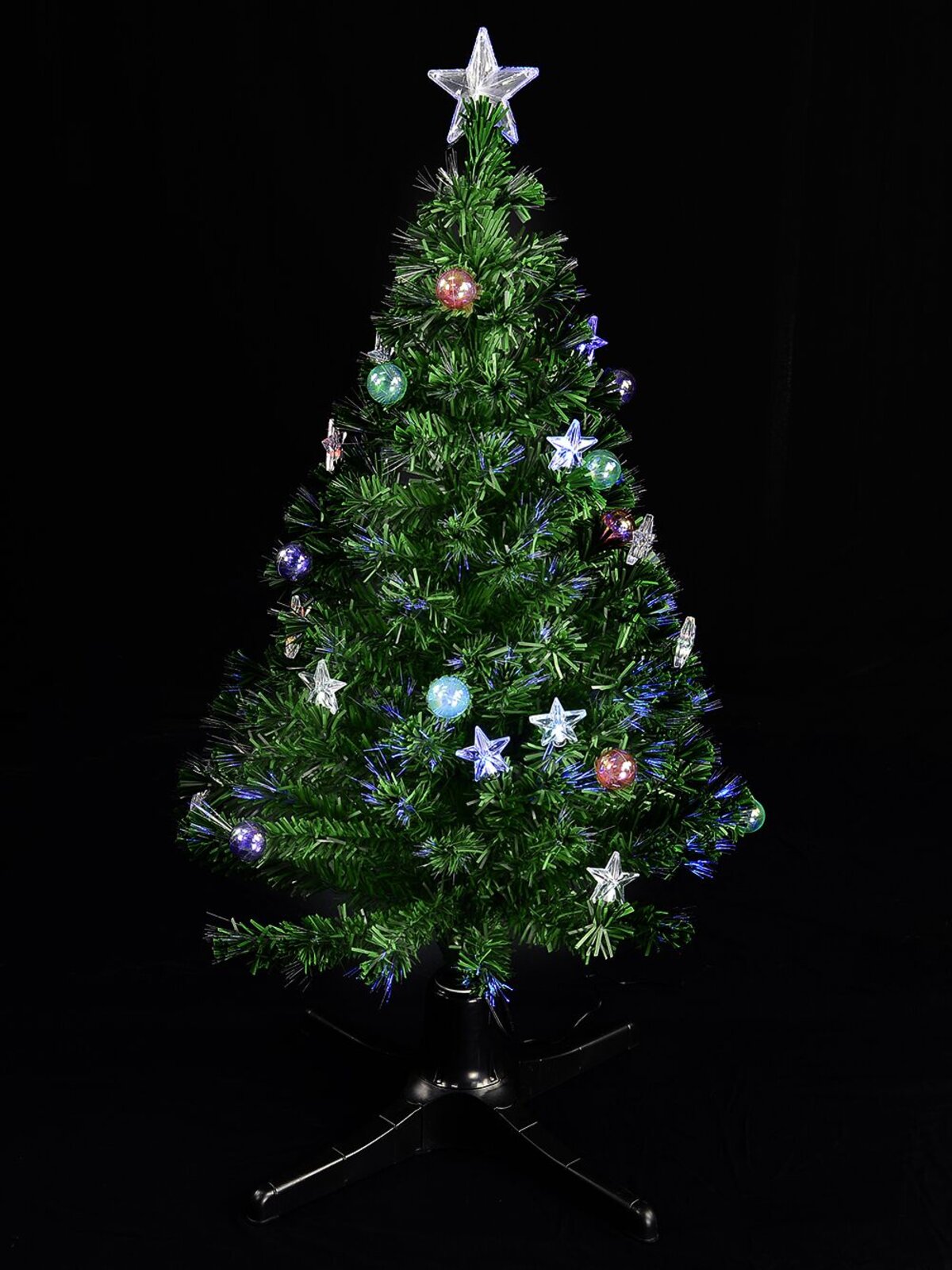 LED Bauble & Star Rotating Fibre Optic Tree - 1.2m
