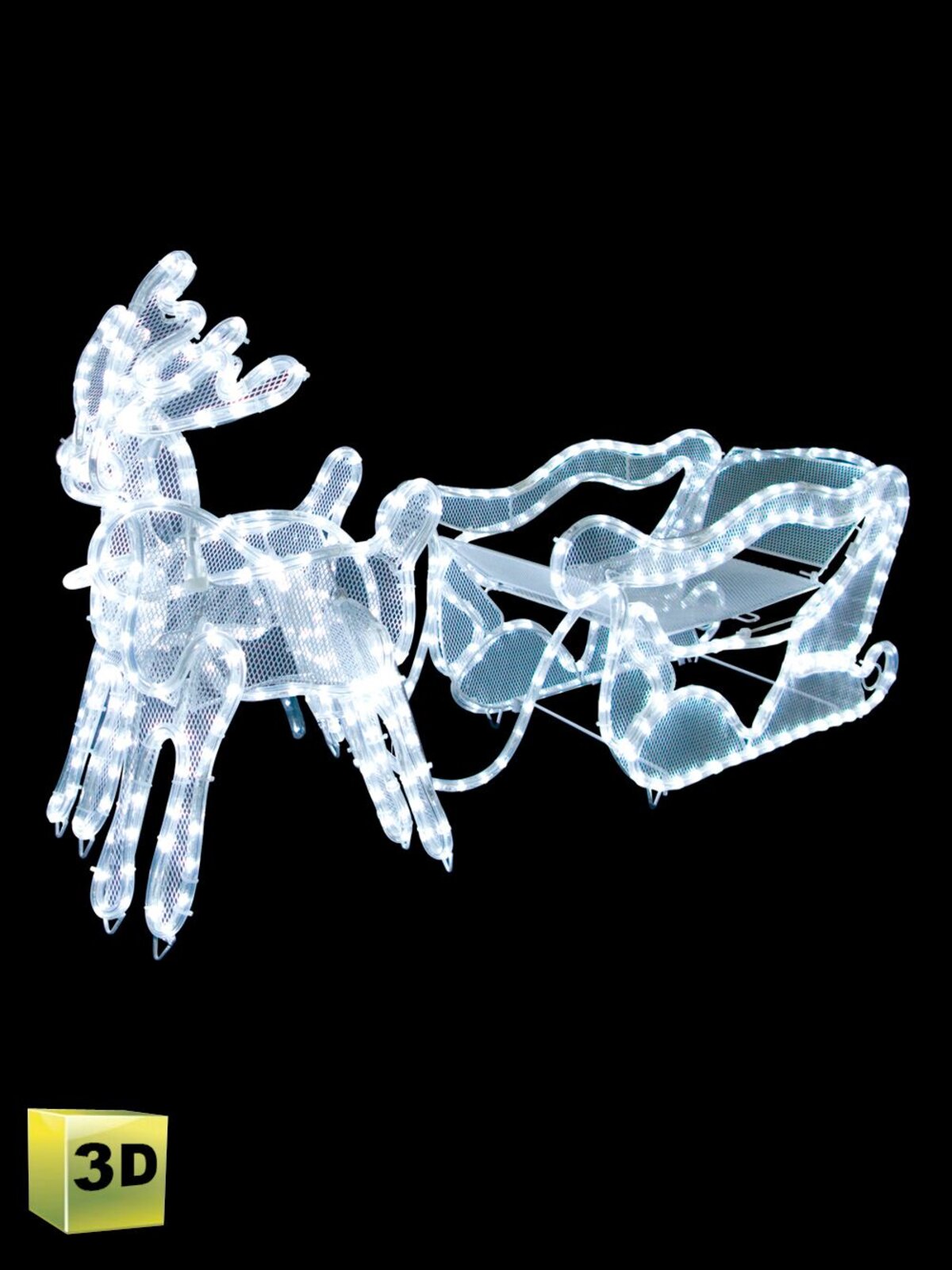 LED Sleigh With Two Reindeers 3D Rope Light - 98cm