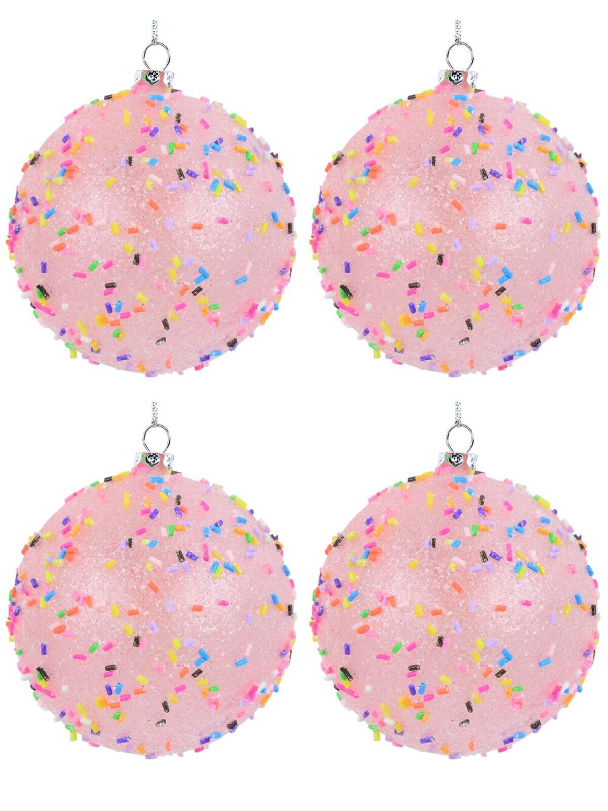 Light Pink Opaque Christmas Baubles With Sprinkles & Glitter - 4 x 80mm