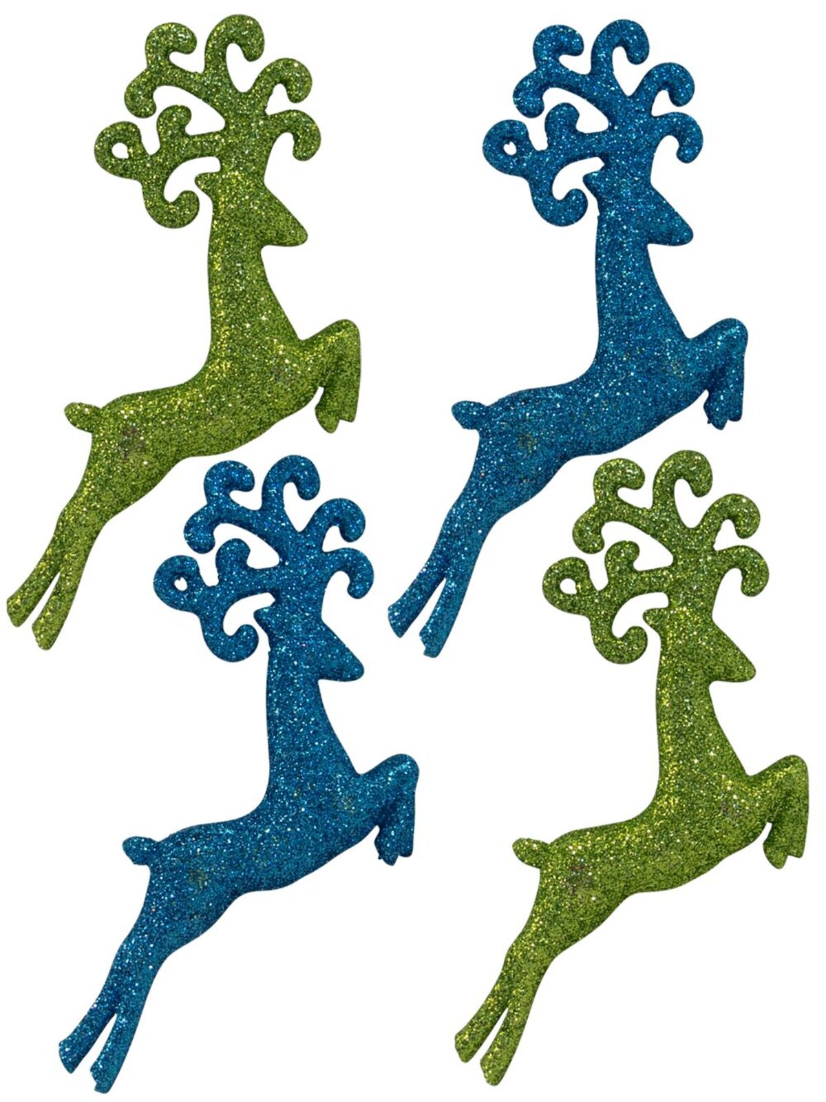 Lime Green & Turquoise Glittered Deer Decorations - 4 x 10cm