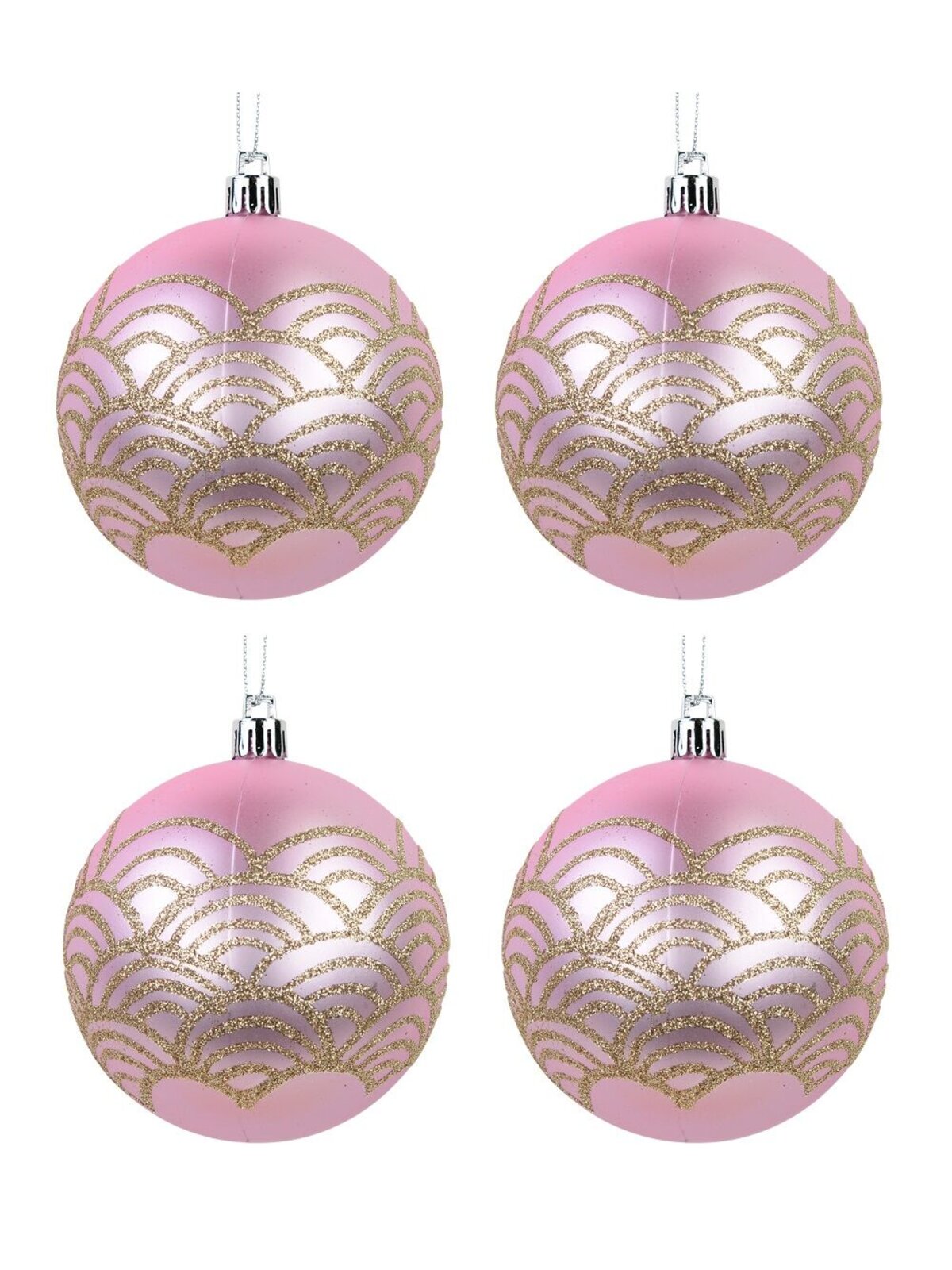 Matte Pink & Gold Glitter Art Deco Inspired Print Baubles - 4 x 80mm