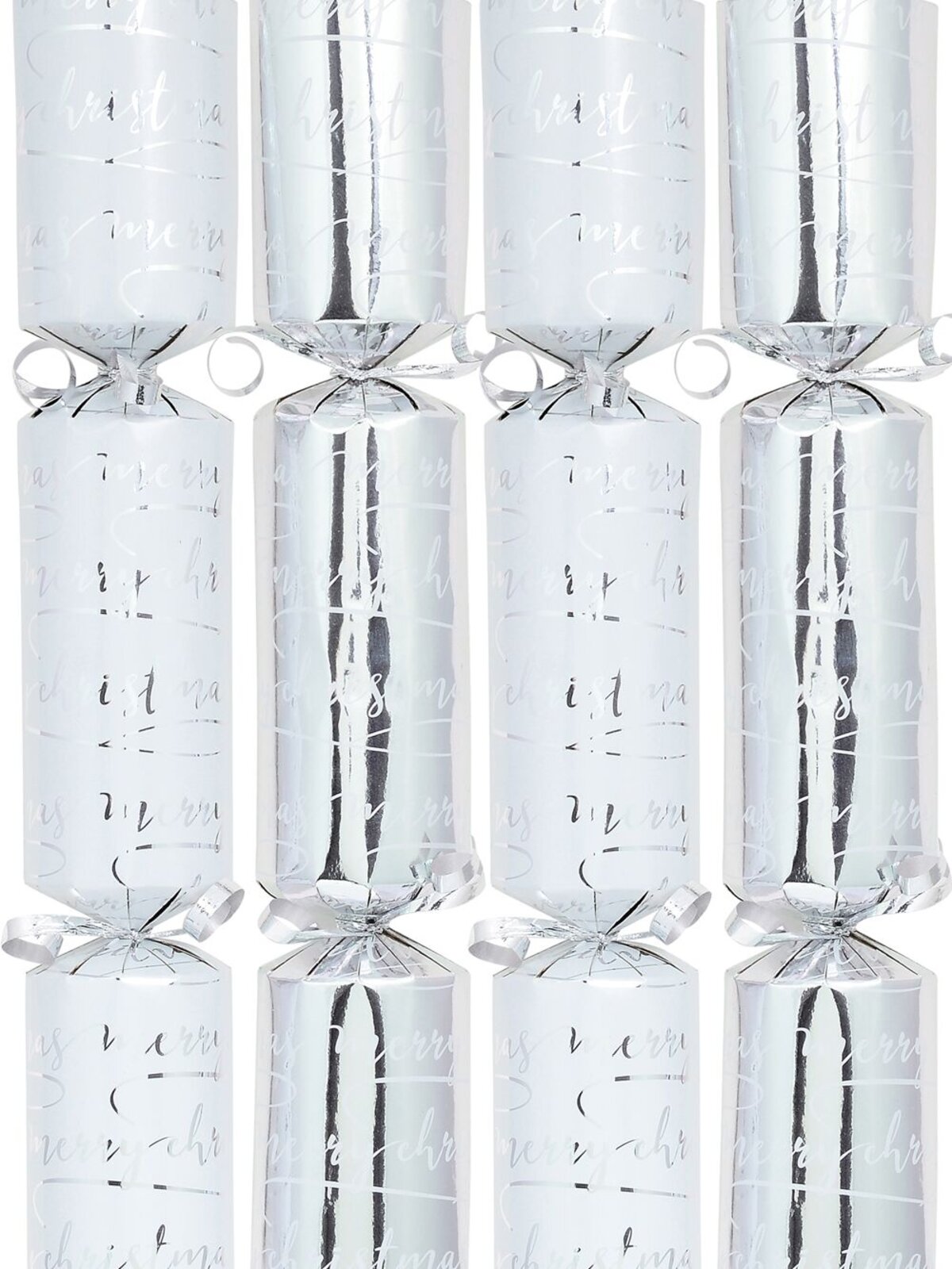 Merry Christmas Gloss White & Shiny Silver Cursive Text Bon Bons - 50 x 30cm