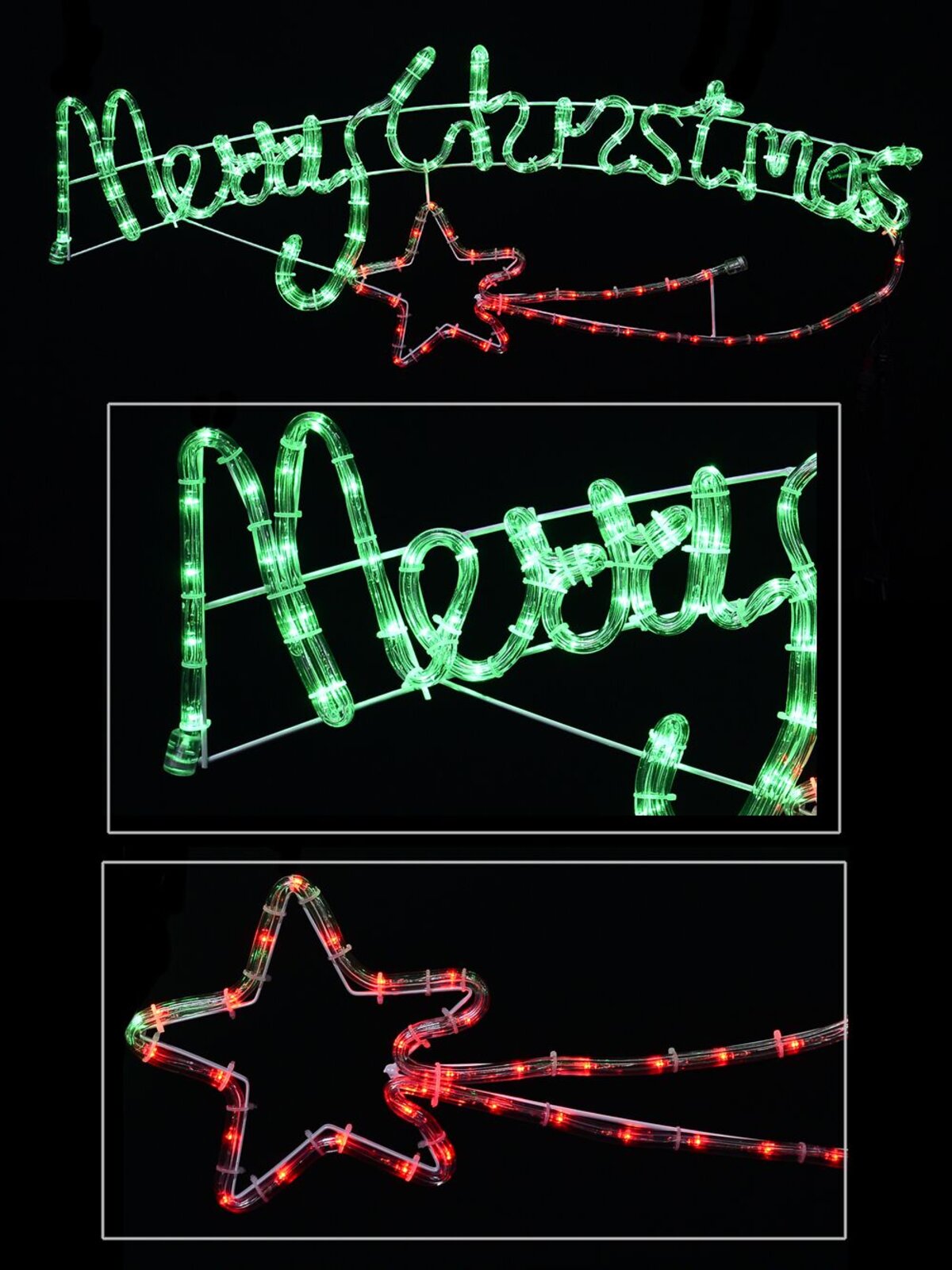 Merry Christmas Sign With Shooting Star Rope Light Silhouette - 1m