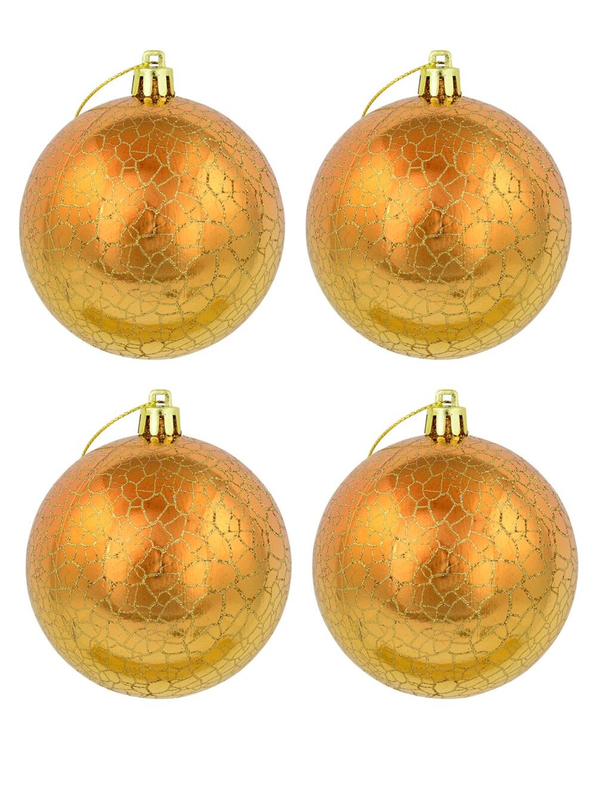 Metallic Gold With Shattered Detail Baubles - 4 x 80mm
