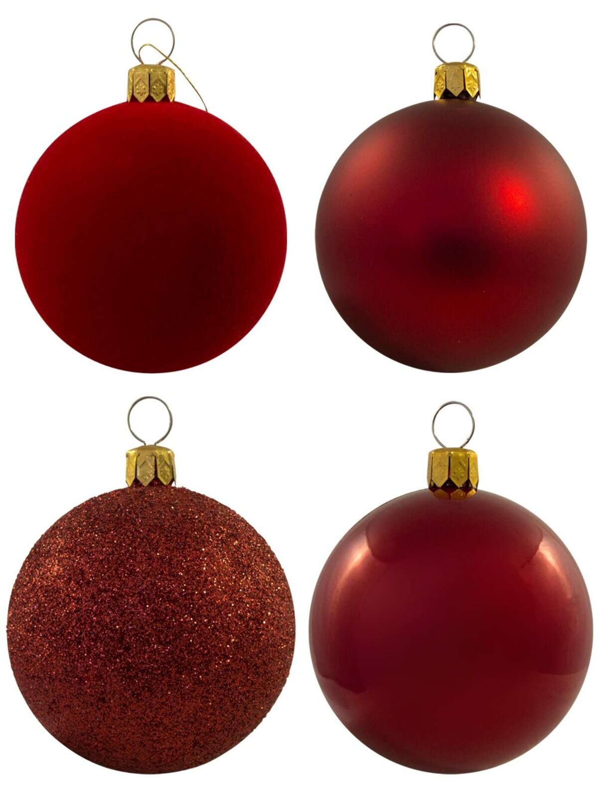 Metallic, Matt, Flocked & Glittered Red Baubles - 20 x 60mm