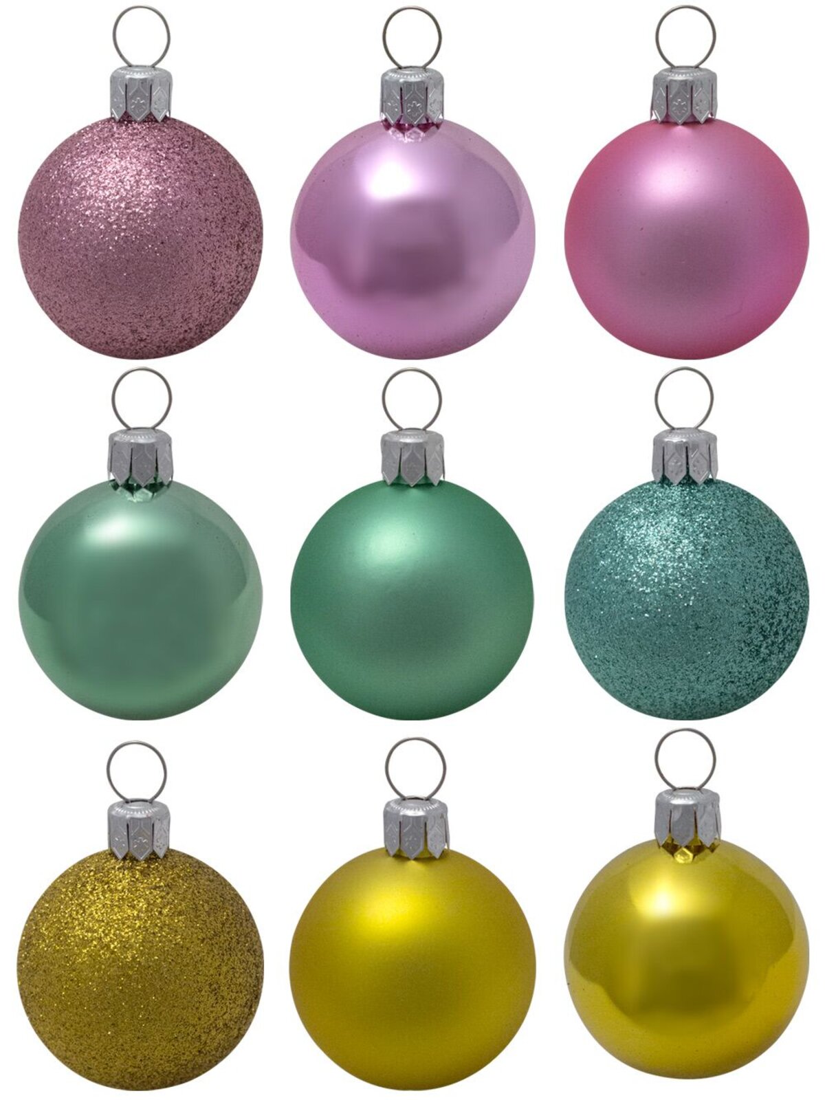 Metallic, Matte, & Glittered Pink, Peppermint & Gold Baubles - 20 x 40mm