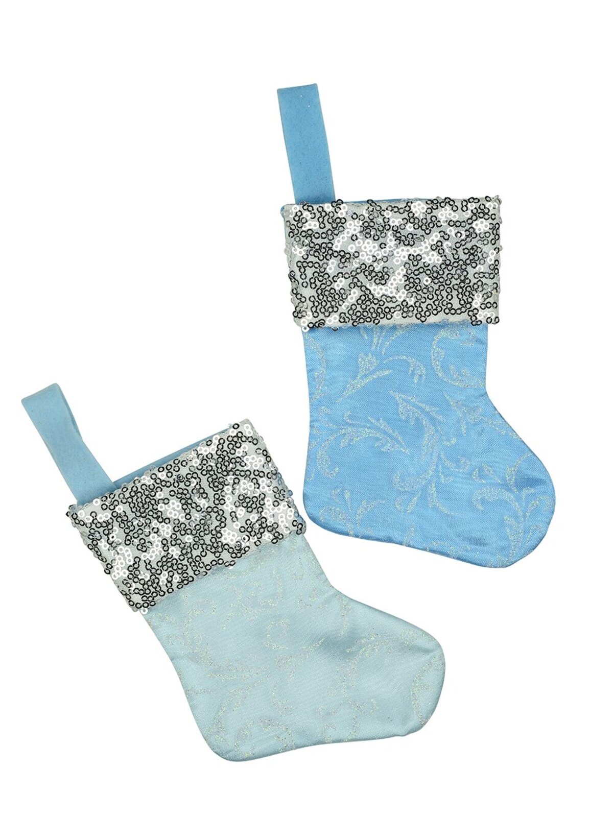 Mini Blue With Silver Cuff Christmas Stocking Hanging Decorations - 6 x 15cm