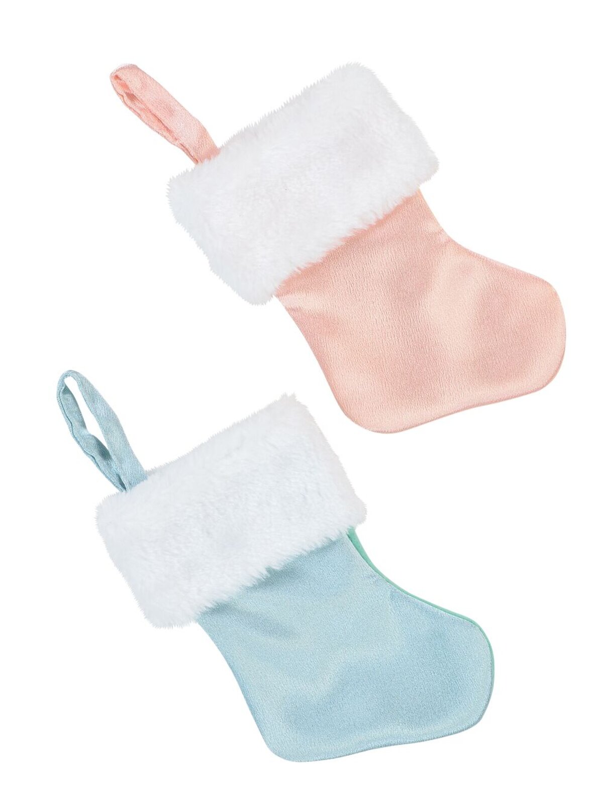 Mini Pastel Blue & Pink With Faux Fur Cuff Stocking Decorations - 4 x 16cm