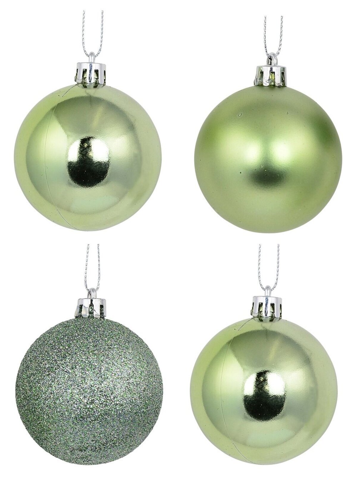 Mint Green Glittered, Matte & Metallic Baubles - 12 x 60mm