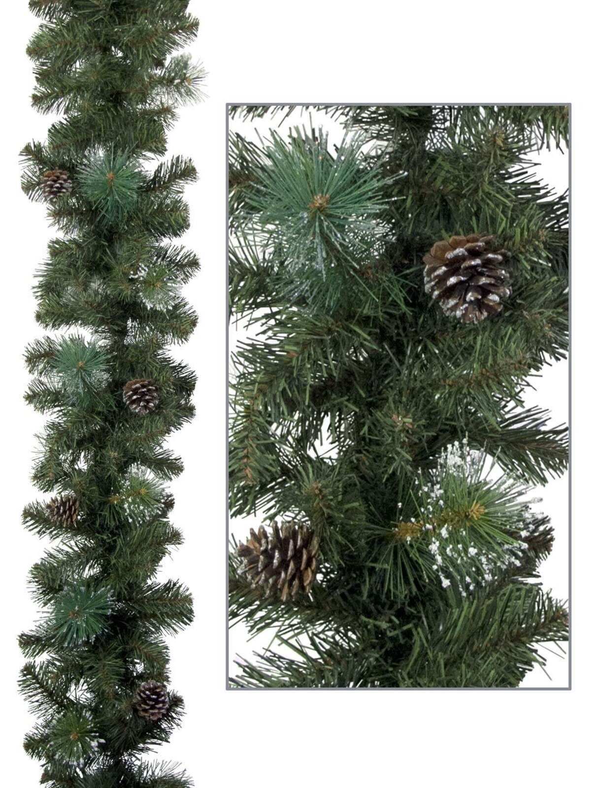 Morning Frost Flocked & Glittered Pine Needle Garland - 2.7m