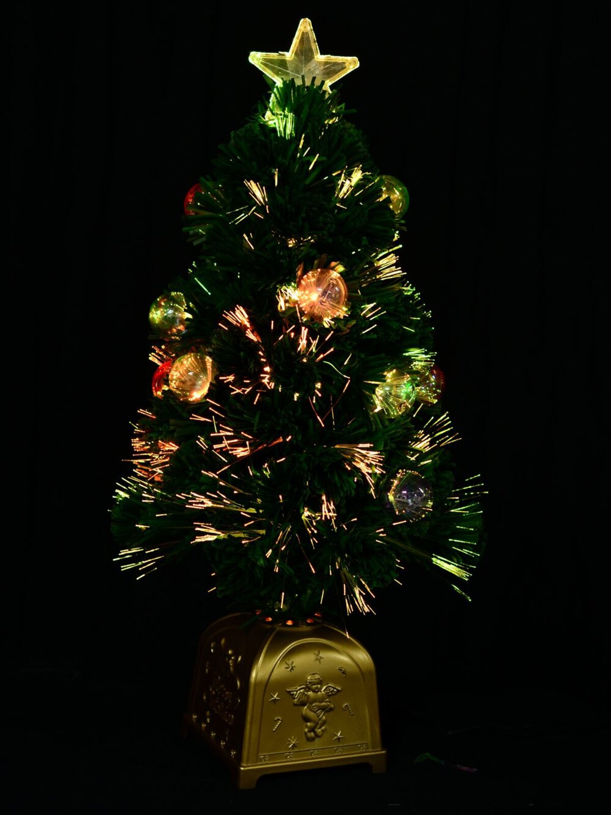 Multi Colour Fibre Optic Christmas Tree With 12 Baubles & 60 Tips - 60cm