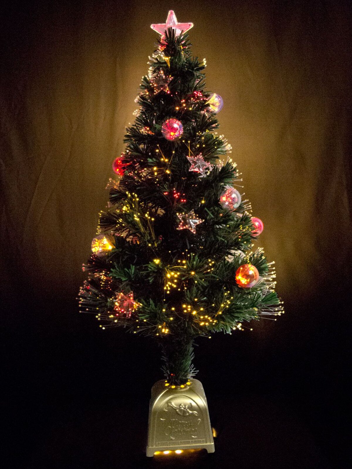 Multi Colour Fibre Optic Christmas Tree with Baubles, Stars & 150 Tips - 1.2m