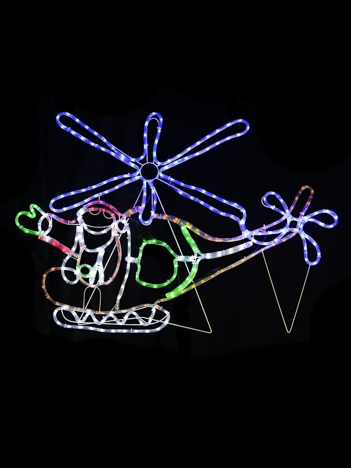 Multi Colour Santa Flying Helicopter LED Rope Light Silhouette - 1.2m