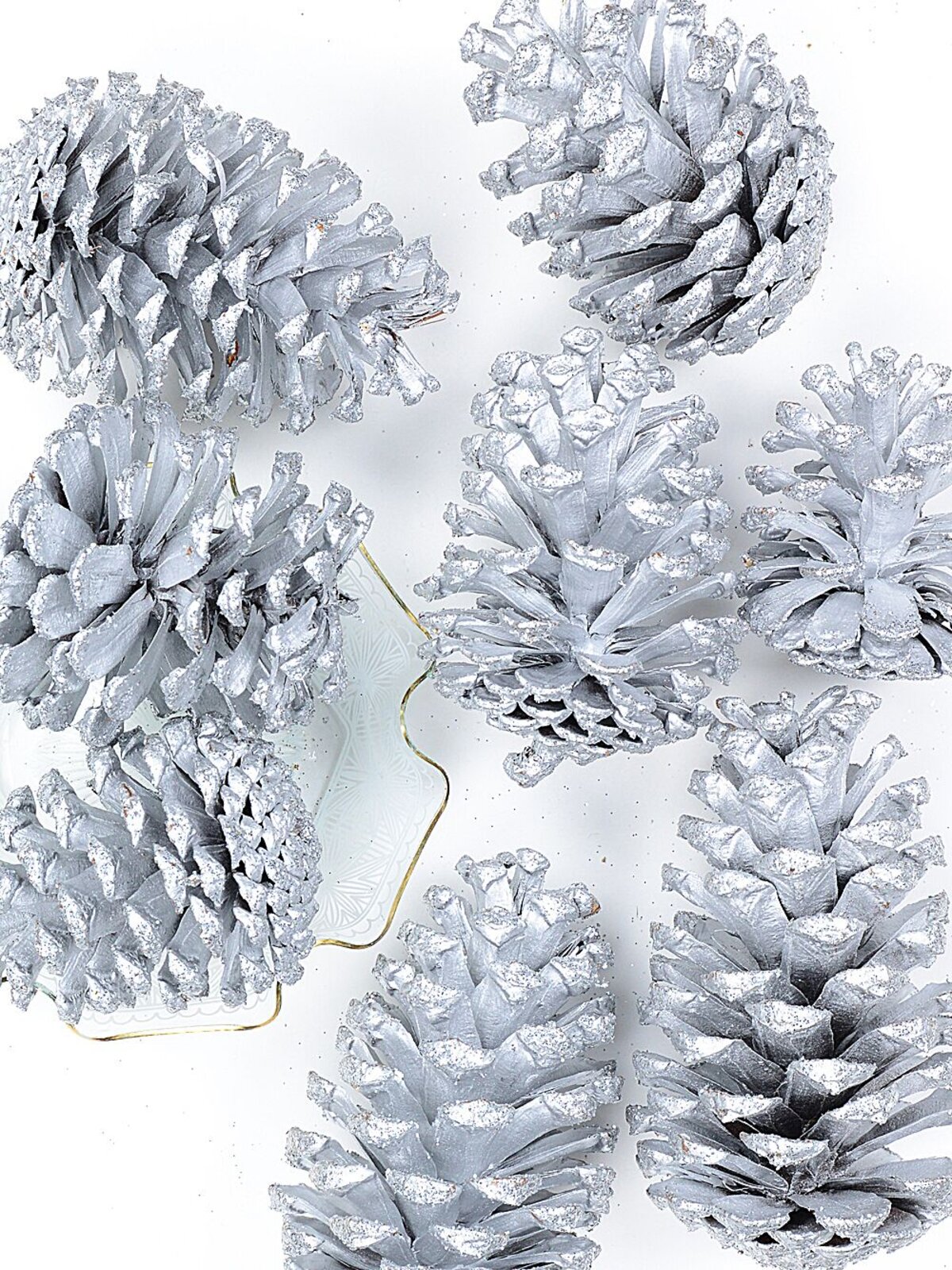 Natural Large Silver Glittered Pinecones | 200g