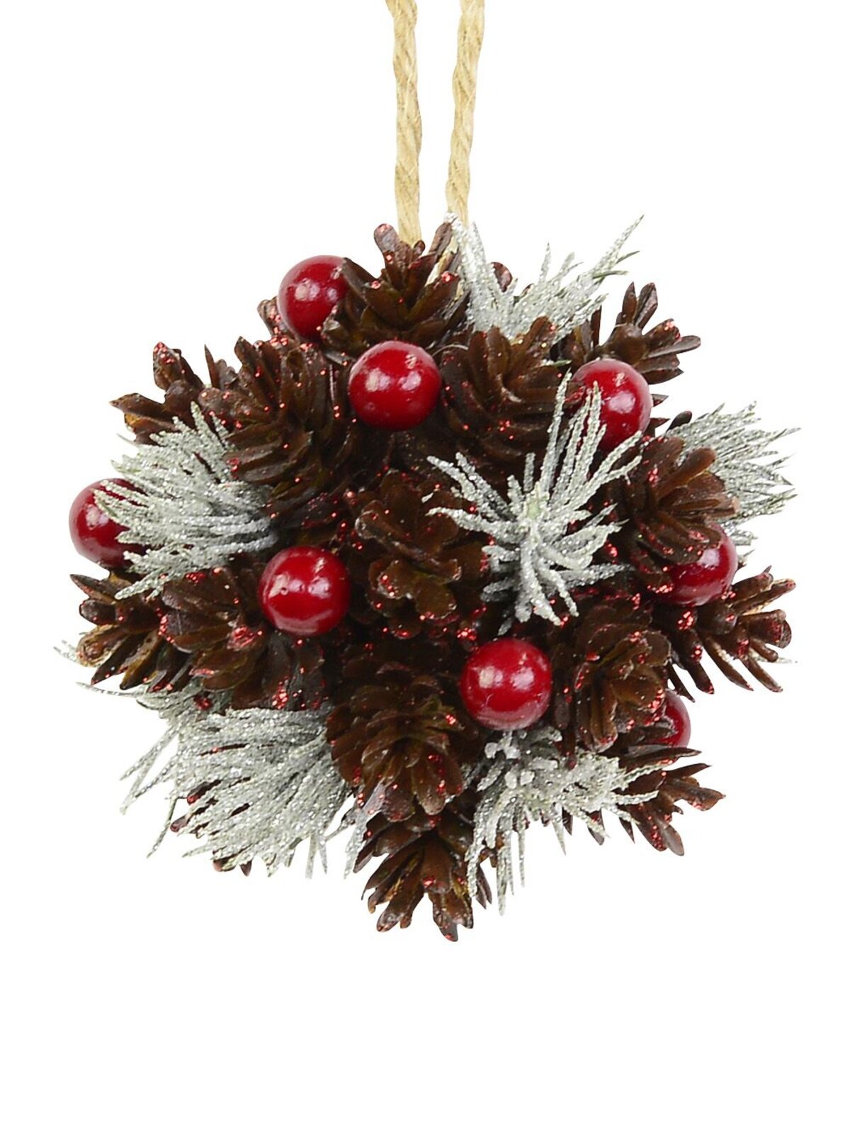 Natural Look Pine Cone Bunch With Twigs & Berries Hanging Ornament - 10cm