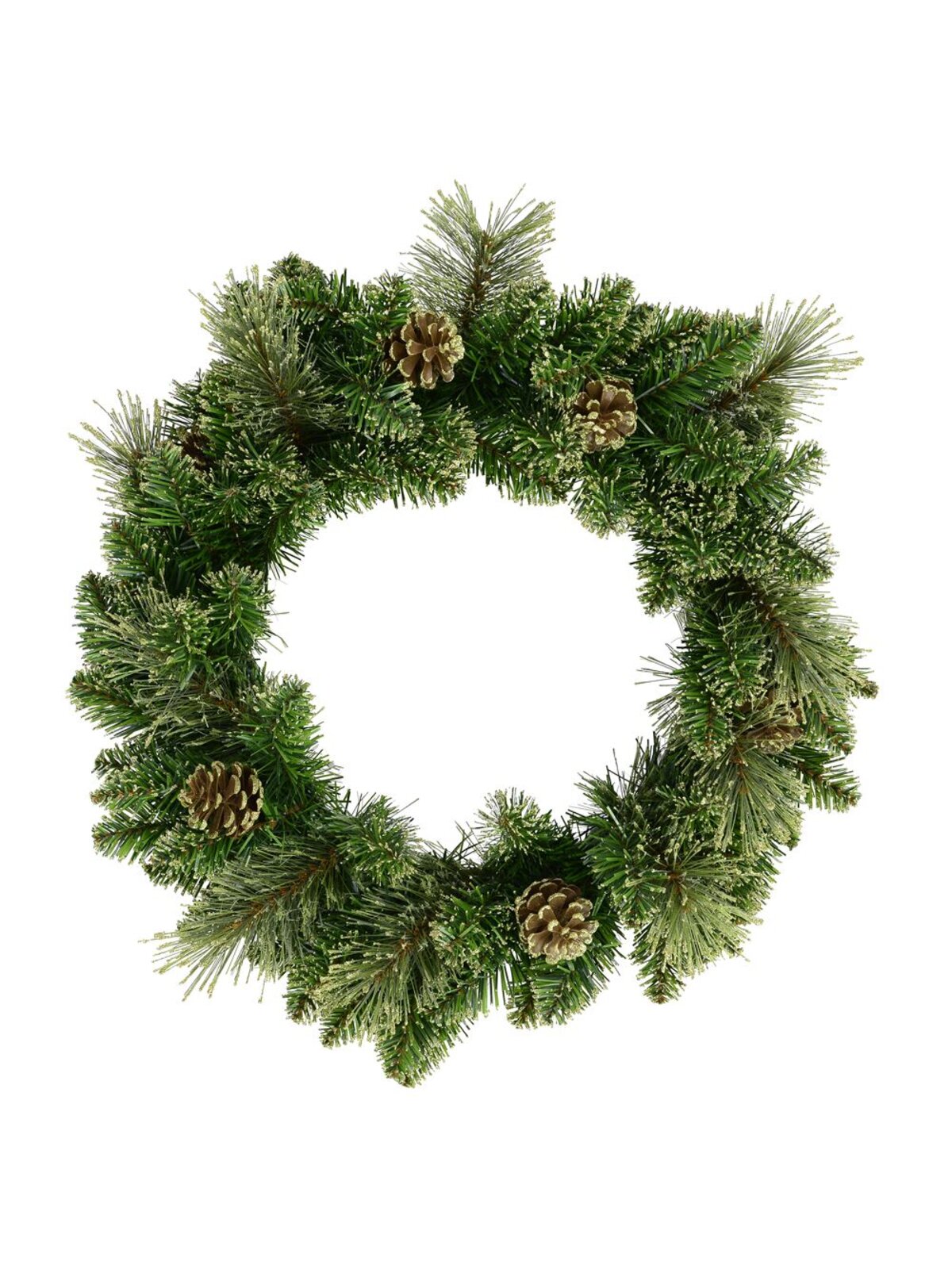 Natural Look Pine Wreath With Pine Cones & 94 Gold Glitter Tips - 36cm