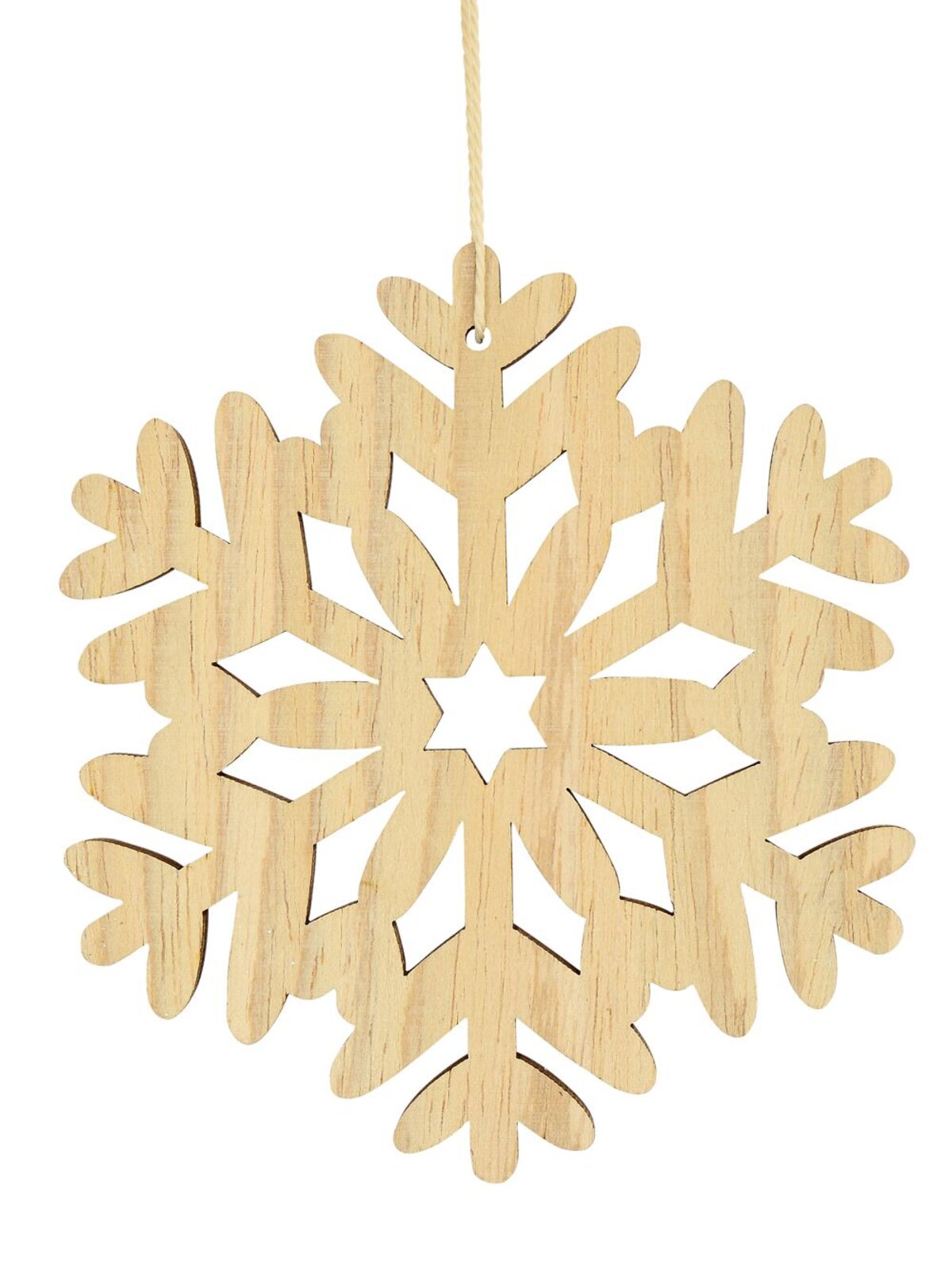 Natural Look Wood 2D Snowflake Hanging Decoration - 12cm