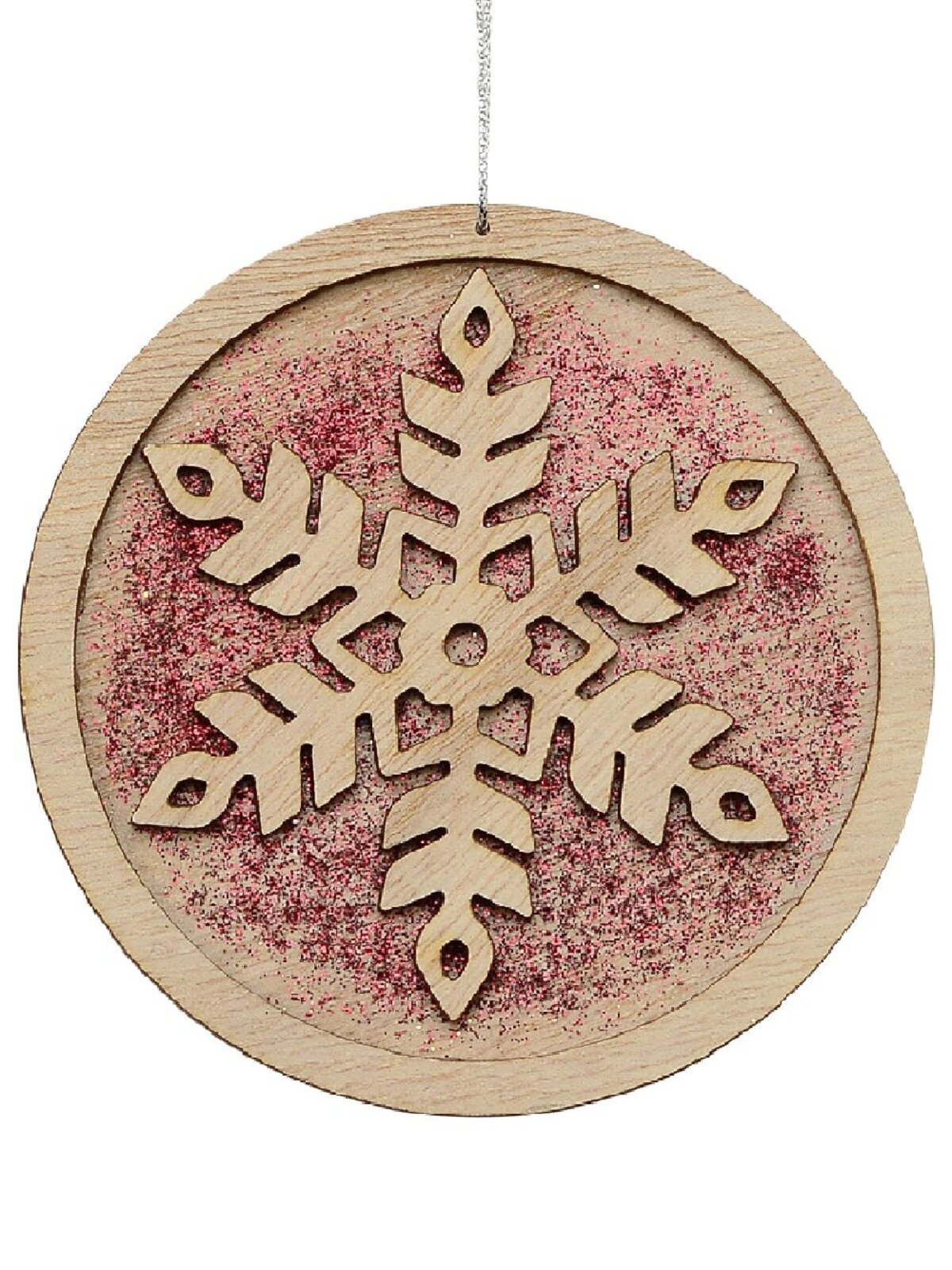 Natural Wood Snowflake Medallion Christmas Tree Hanging Decoration - 12cm