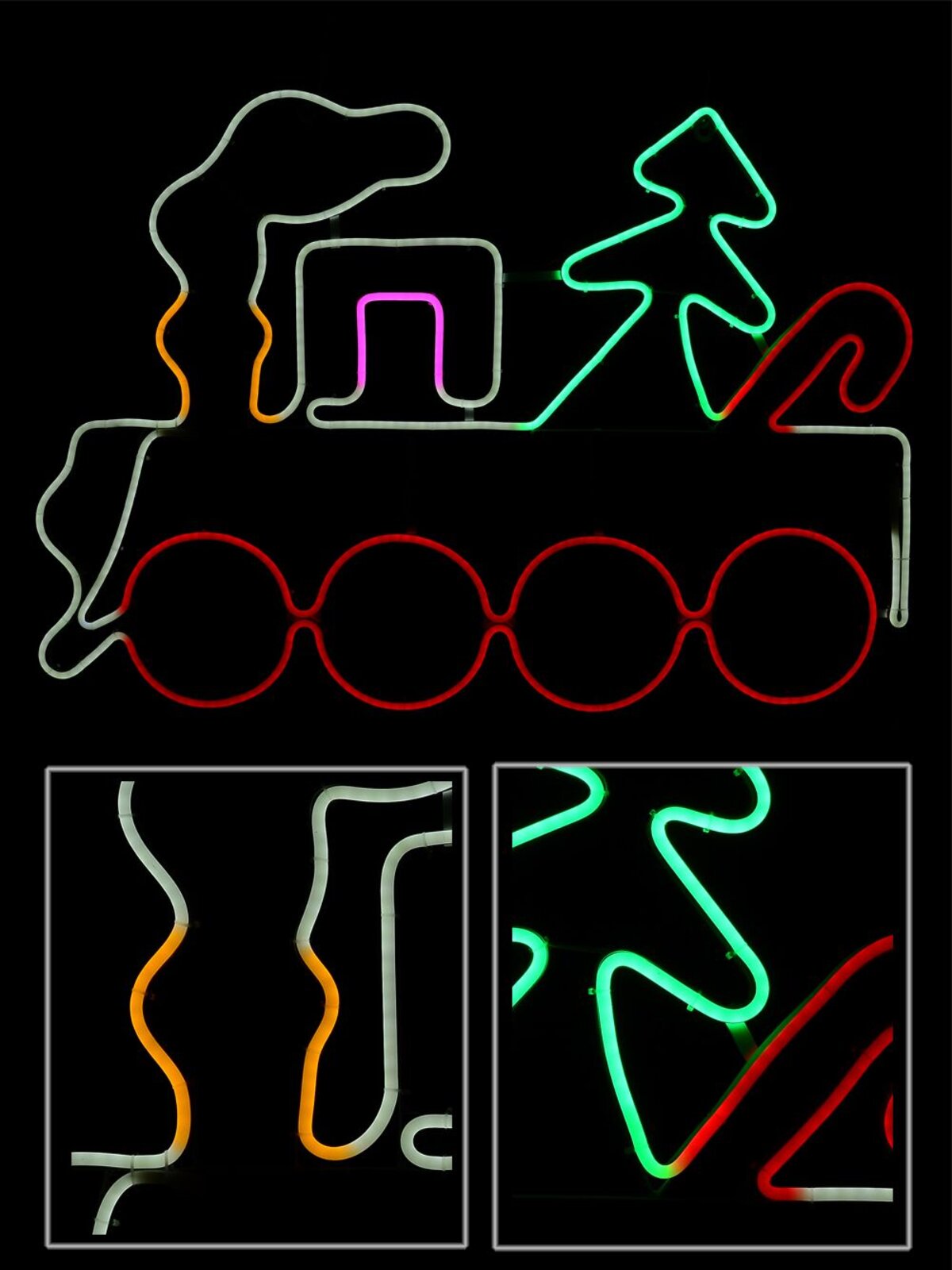 Neon Steam Train With Tree & Candy Cane Rope Light Silhouette - 92cm