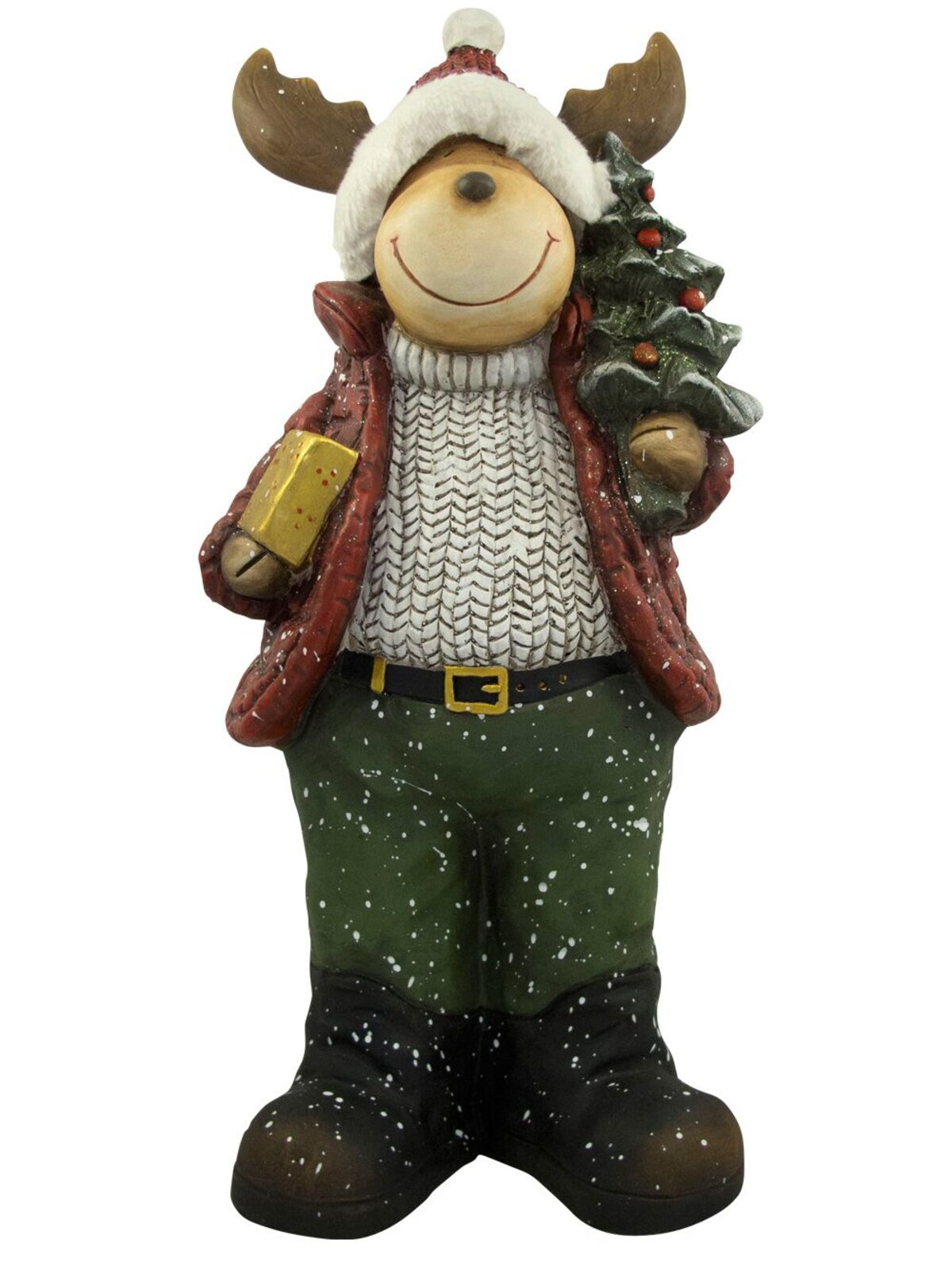 Nordic Resin Reindeer Decor Holding Tree & Gift - 62cm