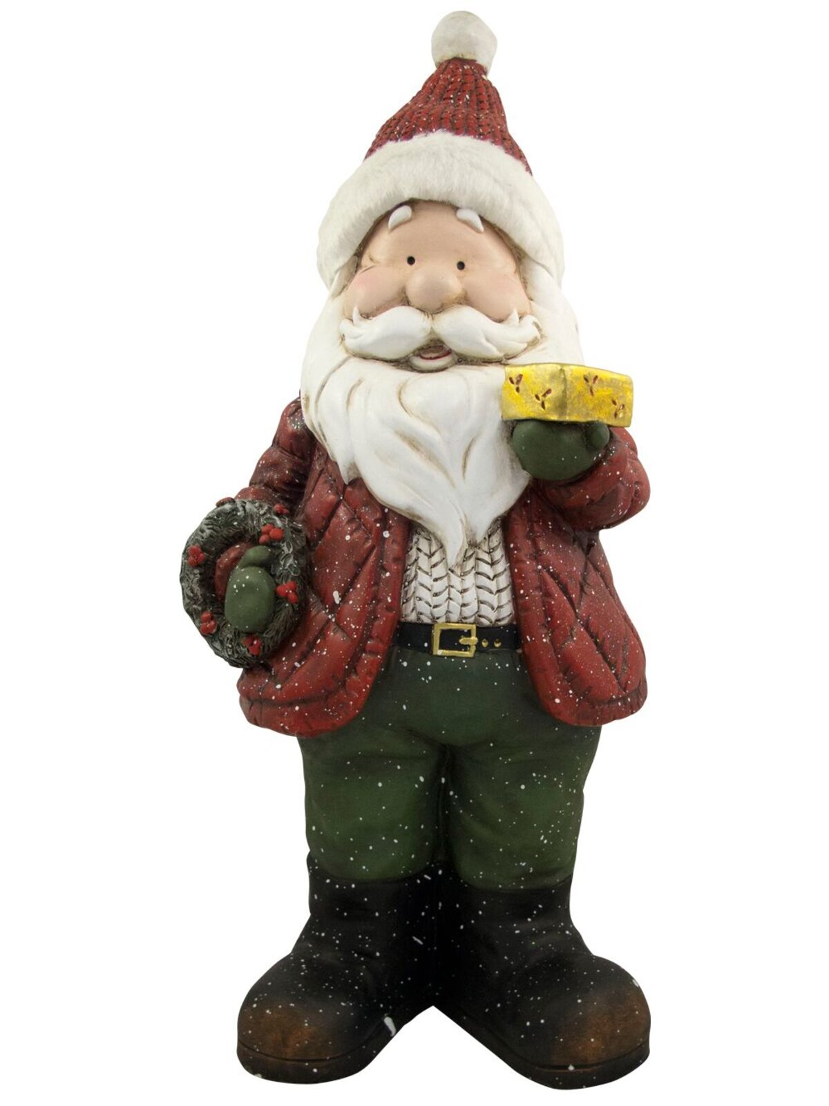 Nordic Resin Santa Holding Wreath & Candy Cane Decor - 63cm