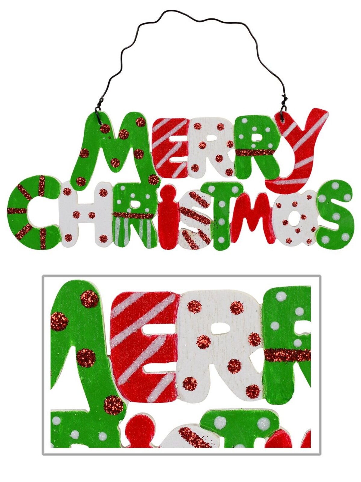Painted Wood Merry Christmas Sign Christmas Tree Hanging Decoration - 15cm