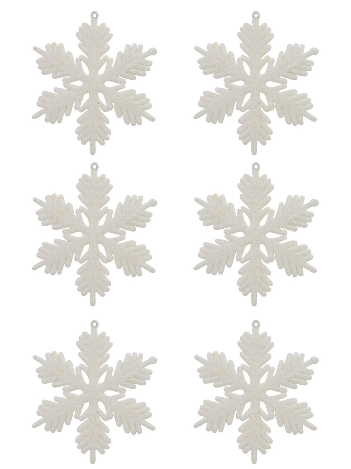 Pearl White Snowflake Ornaments with Glitter - 6 x 10cm