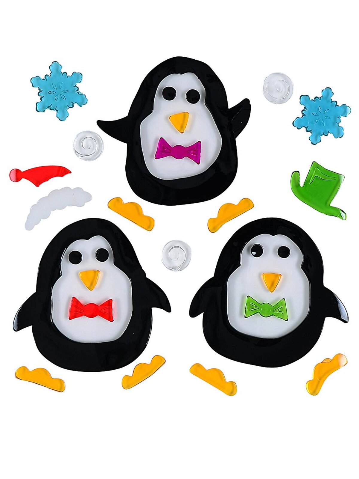 Penguins, Snowflakes & Snowballs Gel Window Cling Decoration - 19cm