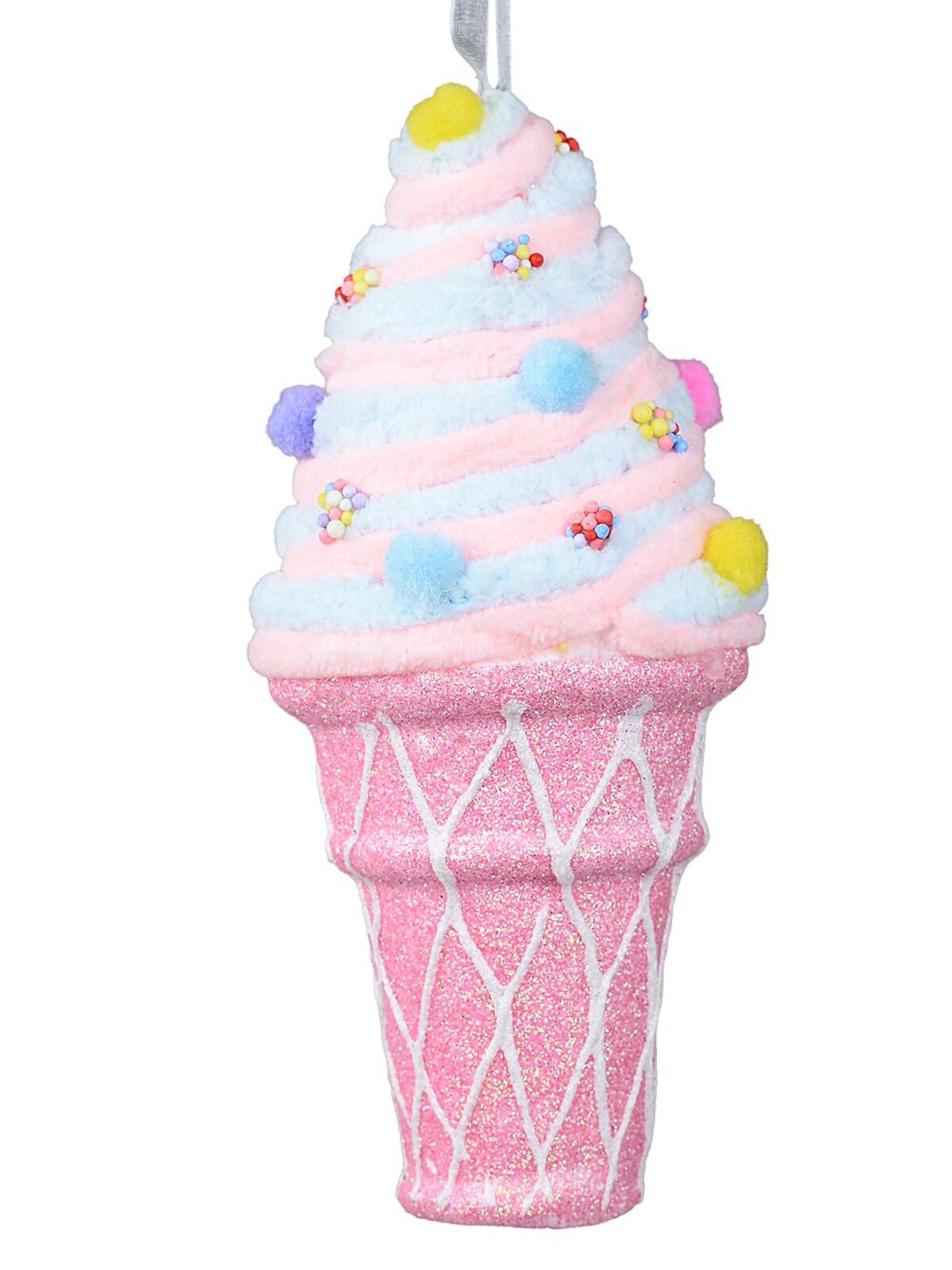 Pink & Blue 3D Ice Cream Swirl & Cone Whimsical Statement Ornament | 20cm