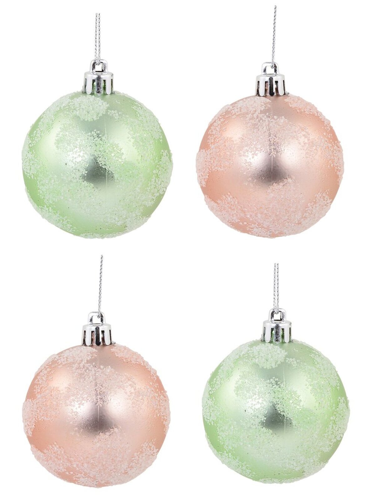 Pink & Mint Green Matte Frost Glitter Christmas Baubles - 12 x 60mm
