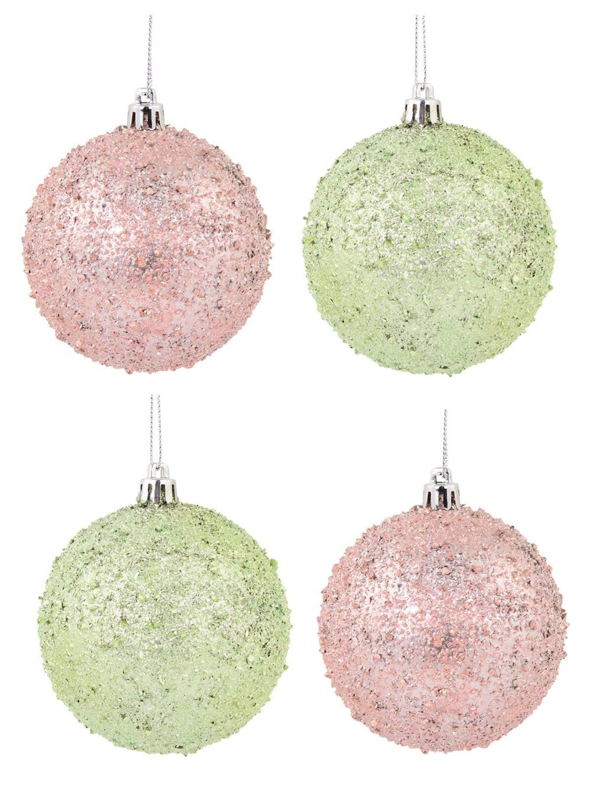 Pink & Mint Green Textured Baubles - 4 x 80mm