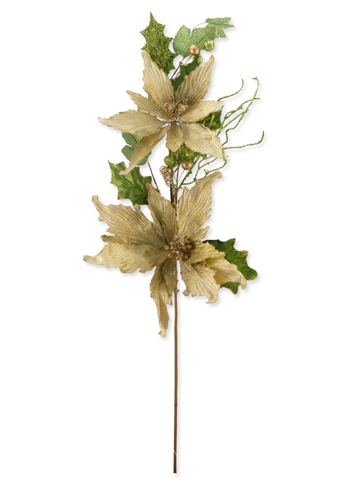 Poinsettia With Berries Leaves & Twigs Decorative Pick - 79cm