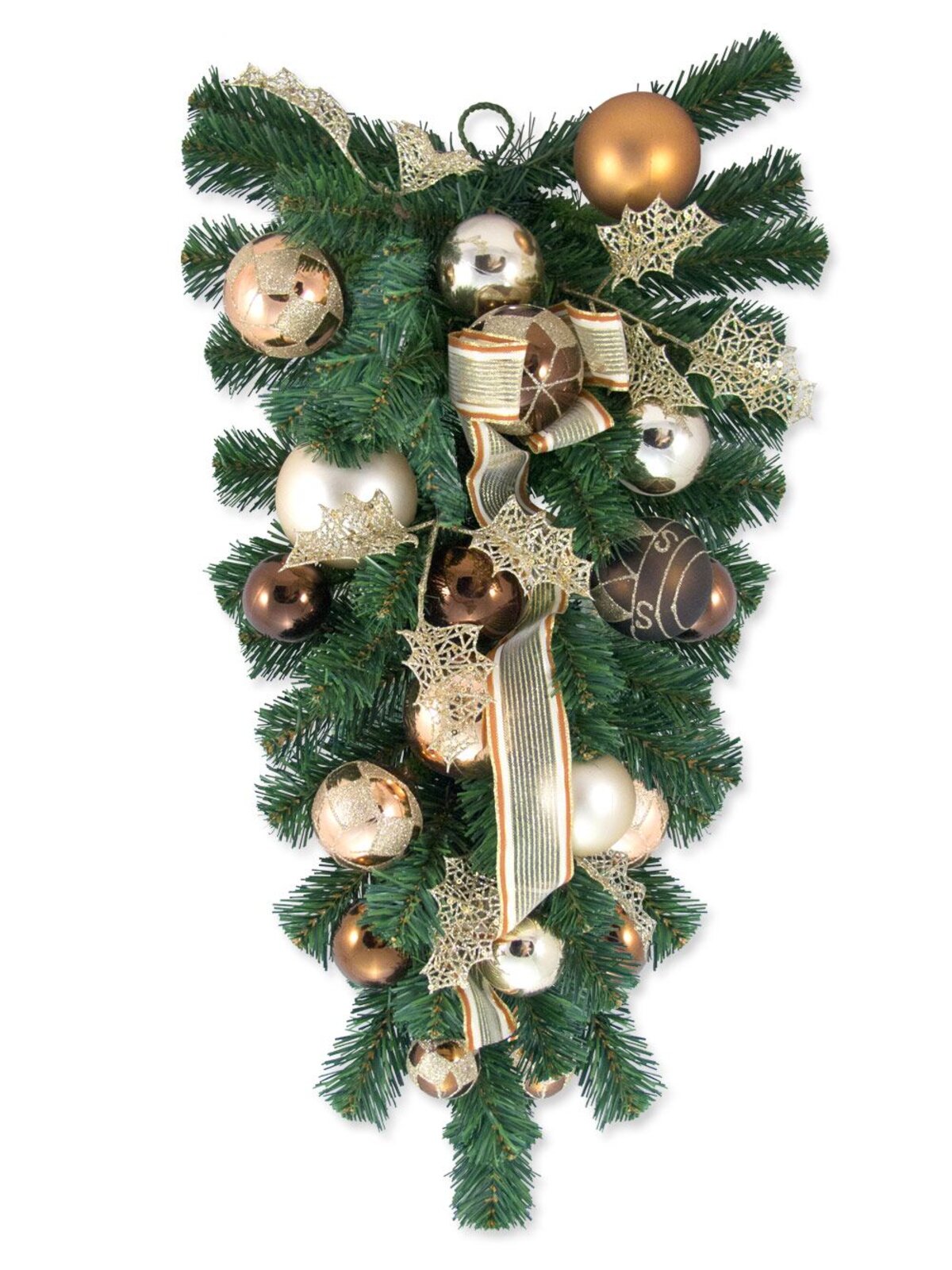 Pre-Decorated Chocolate, Copper & Champagne Bauble & Pine Teardrop - 60cm