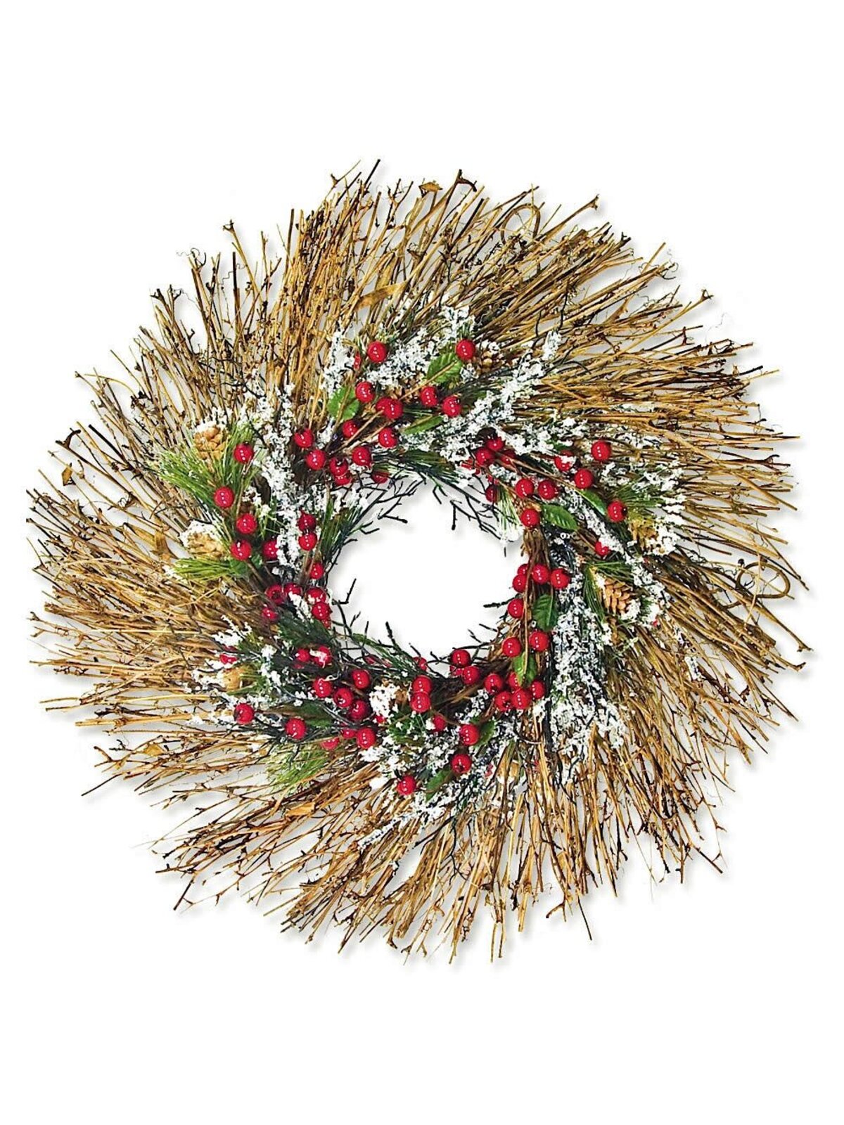 Pre-Decorated Frosted Wreath With Berries Twigs & Needle Pine - 40cm