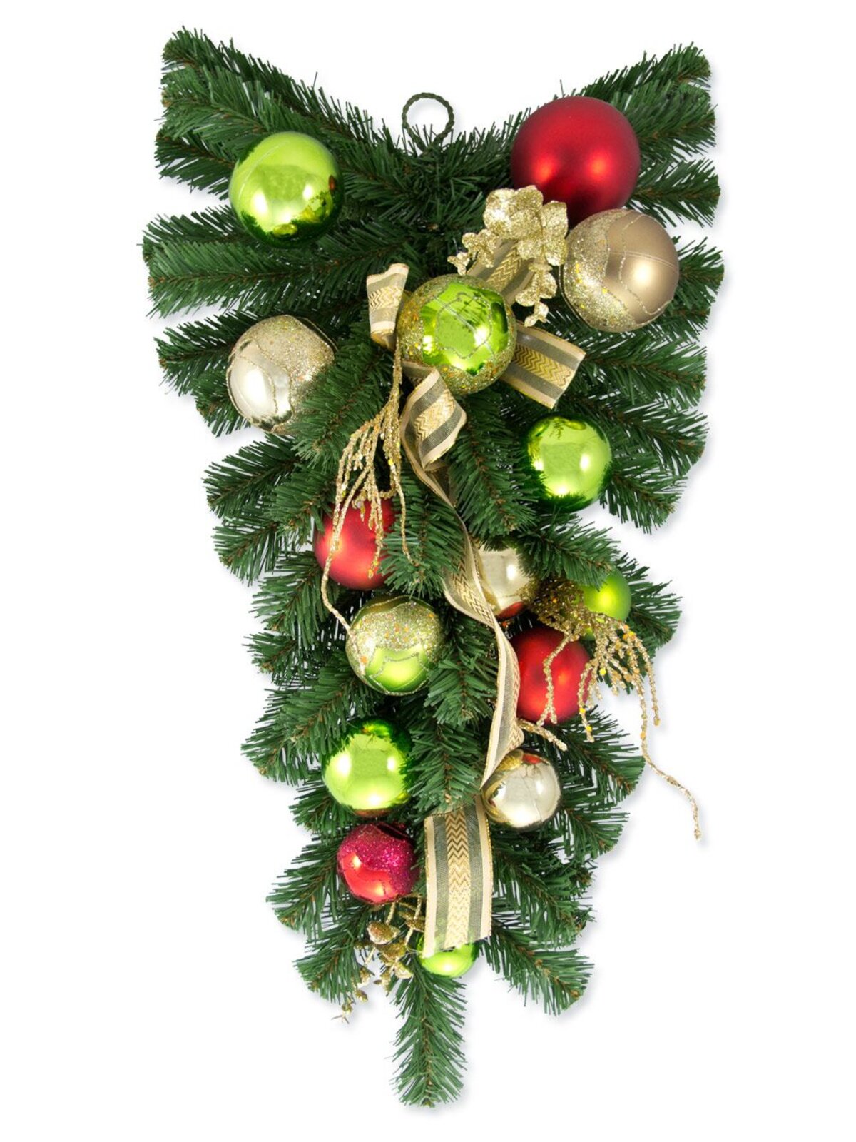 Pre-Decorated Red, Green & Gold Bauble & Pine Teardrop - 60cm