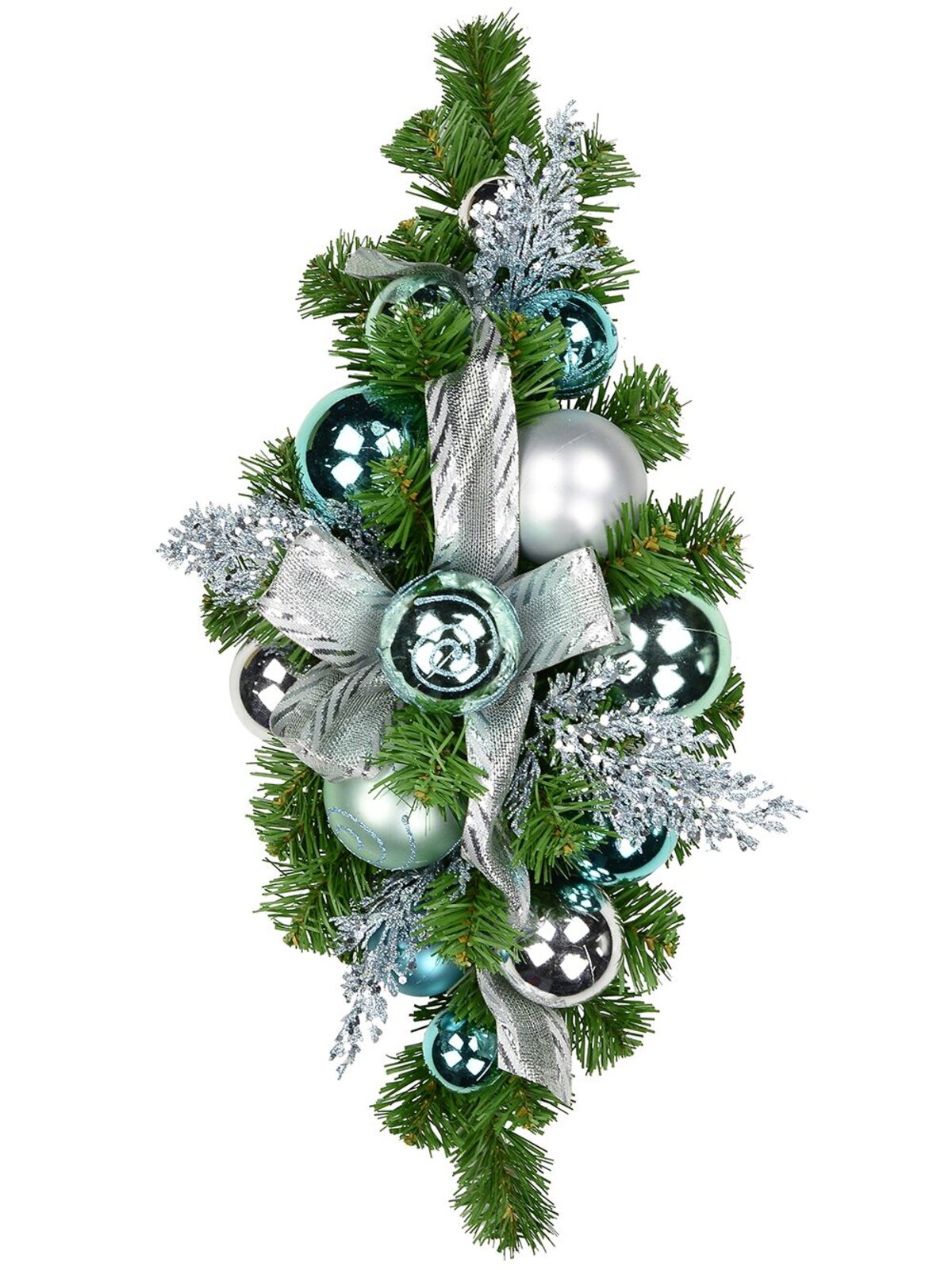 Pre-Decorated Tiffany Inspired Blues & Silver Bauble & Pine Centrepiece - 60cm