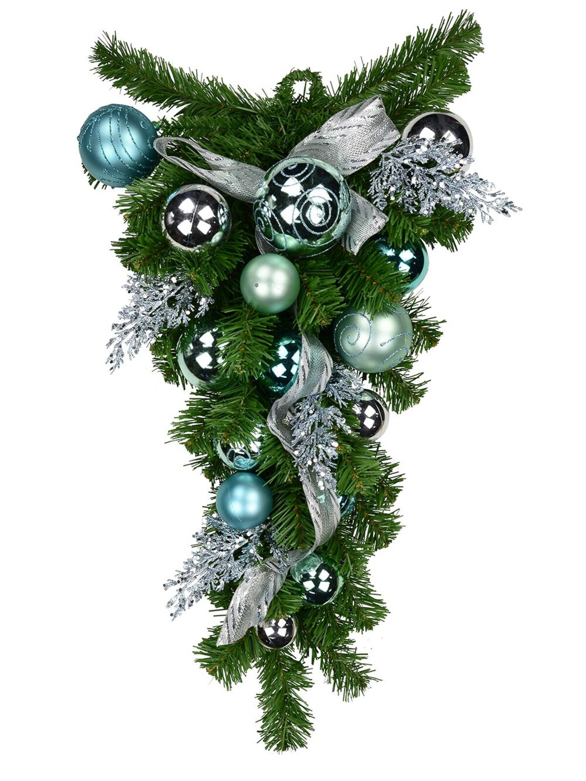 Pre-Decorated Tiffany Inspired Blues & Silver Bauble & Pine Teardrop - 60cm