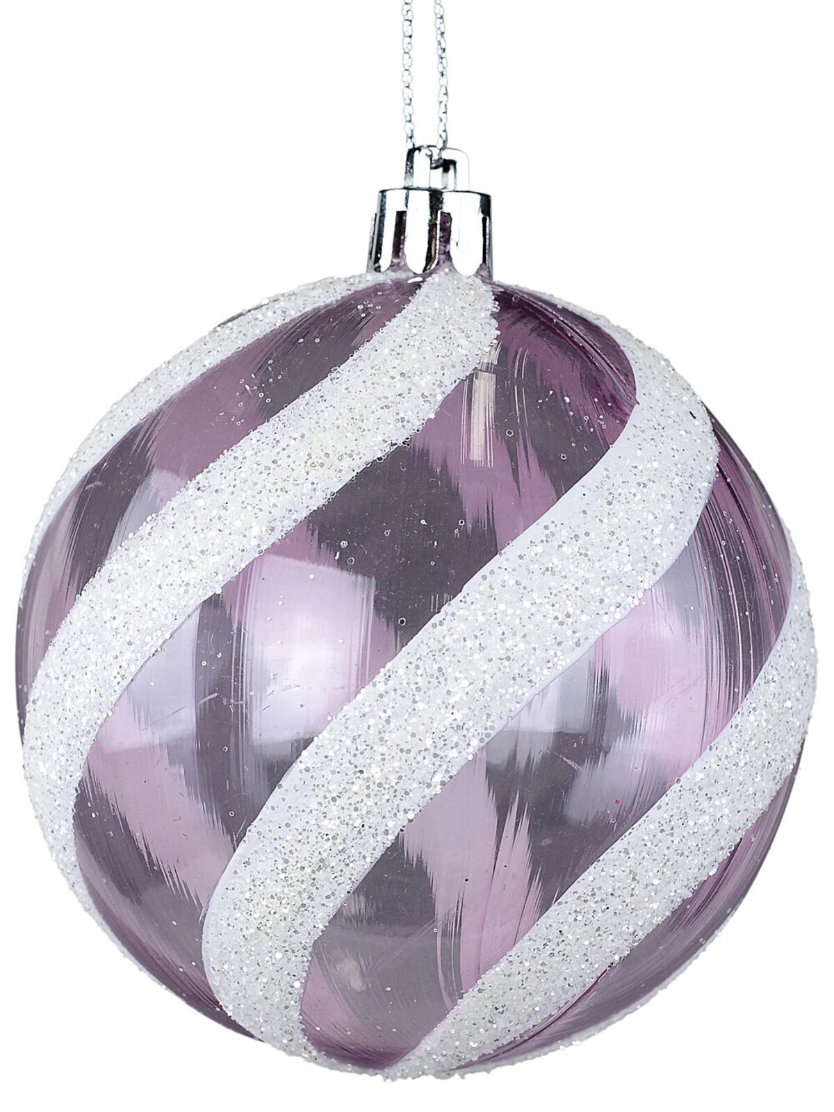 Purple & White Whimsical Glitter Candy Swirl Bauble | 80mm