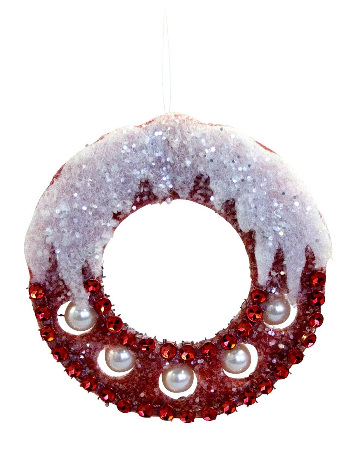 Red Dacron Wreath Hanging Decoration - 90mm